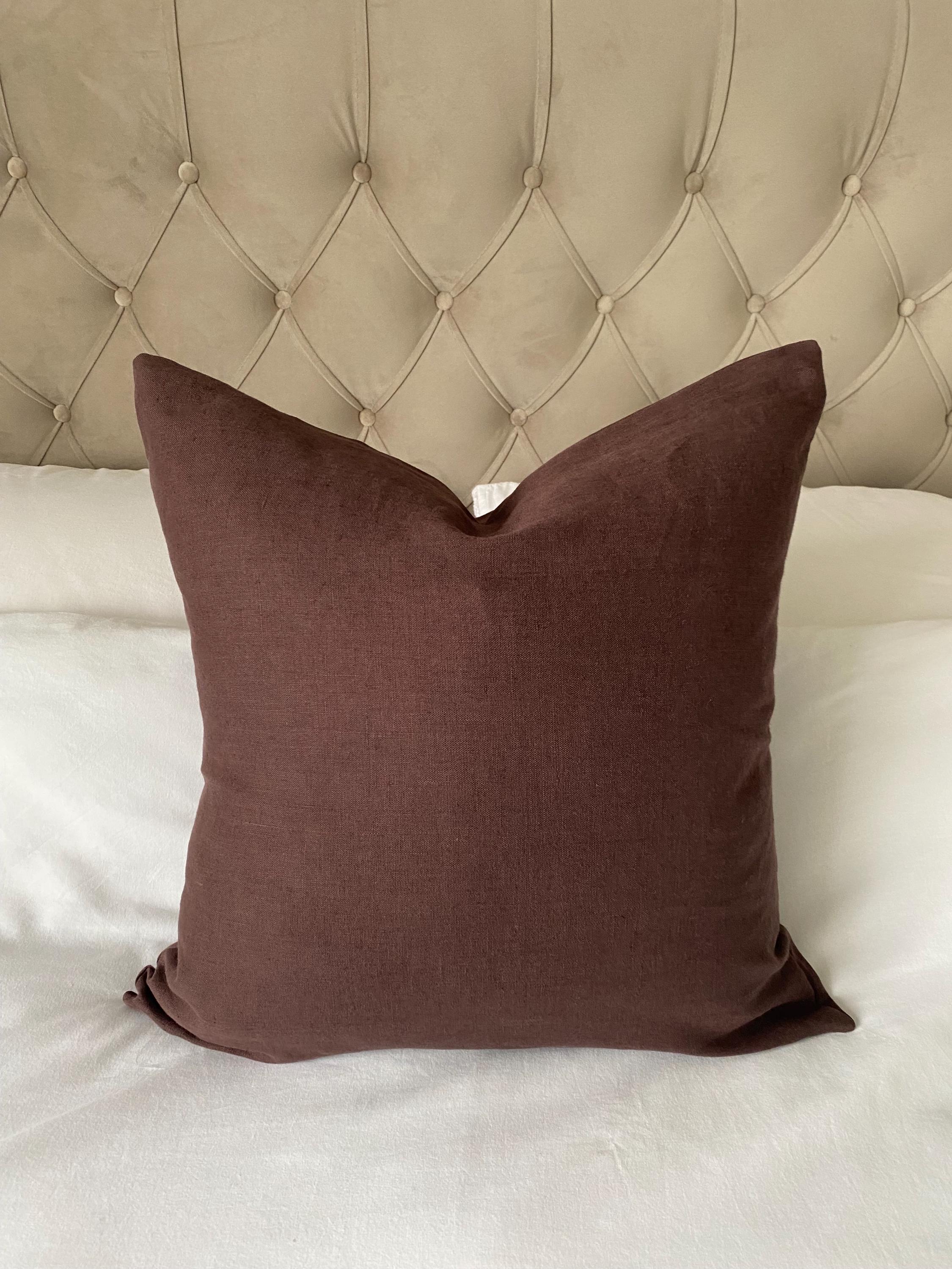 Dark Chocolate Brown Linen Pillow Cover: Handmade Throw Cushion