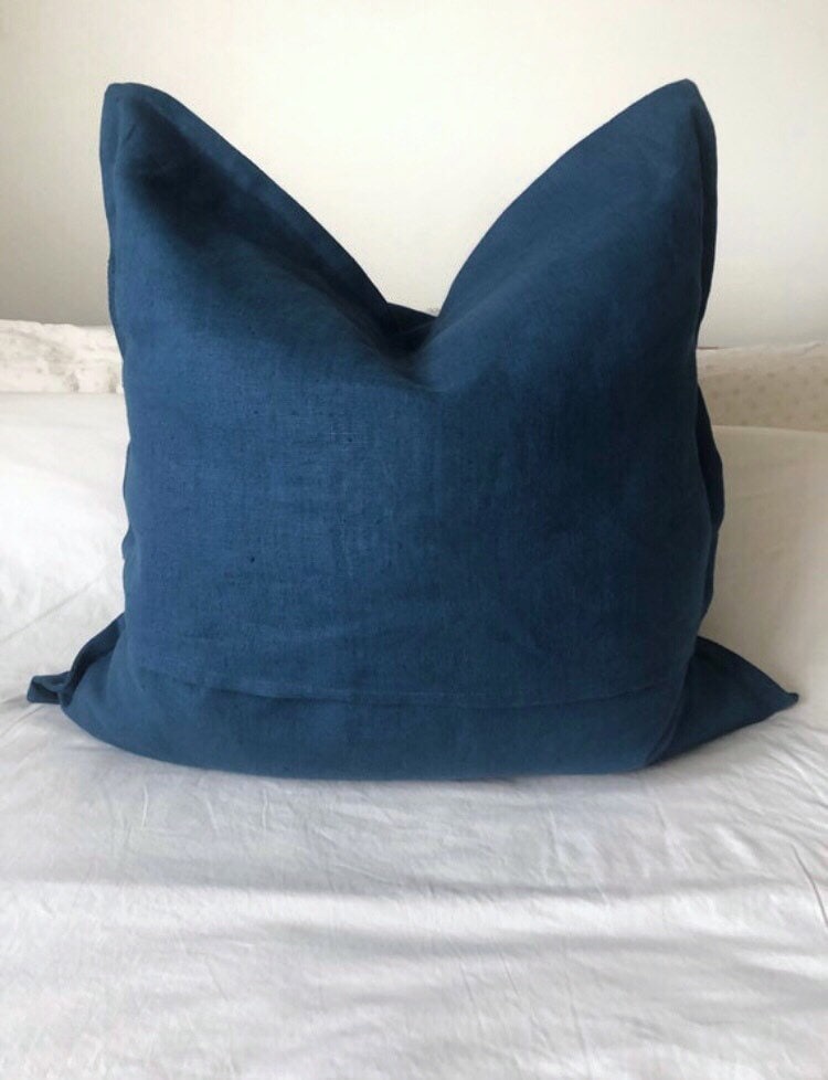 Petrol Blue Linen Cushion Cover with Envelope Closure