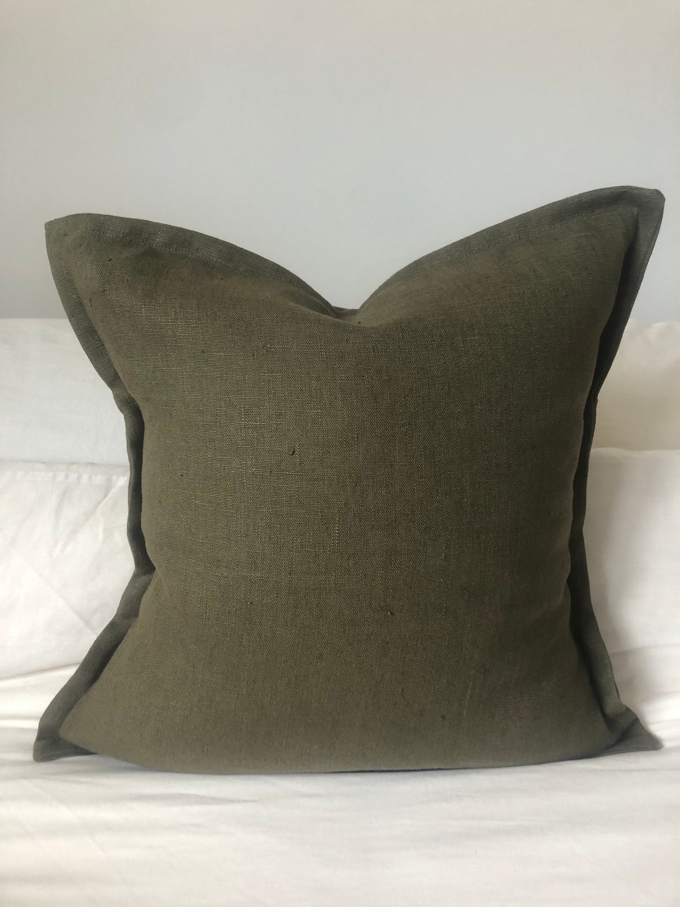 French farmhouse cushion covers, olive green linen pillows, vintage home decor, living room decor
