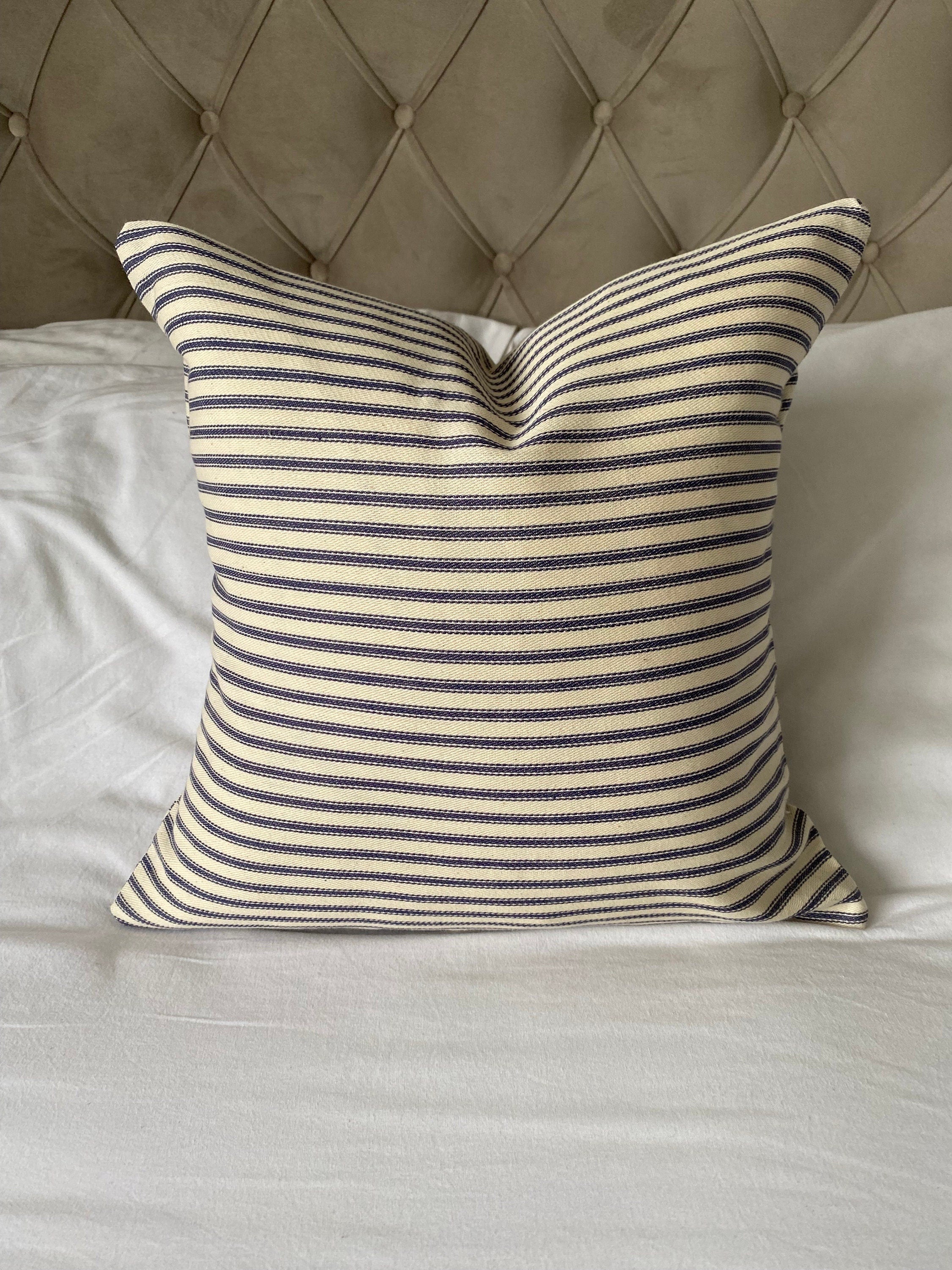 Blue Stripe Ticking Pillow Cover: Coastal Nautical Decor