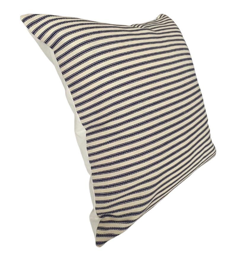 Blue Striped Ticking Cushion Cover: Handmade Nautical Pillow
