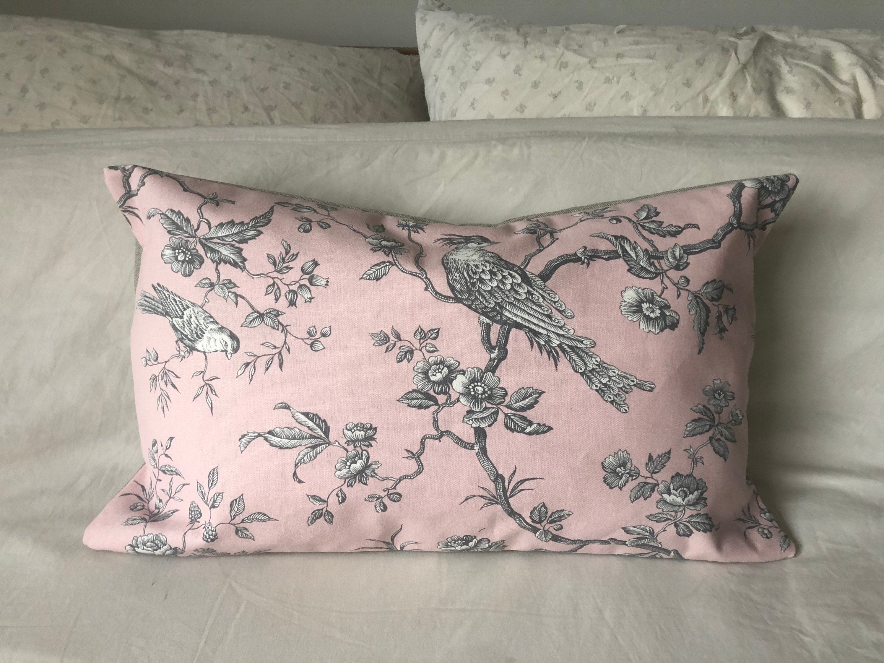 French vintage cushion covers, pink farmhouse toile pillow covers