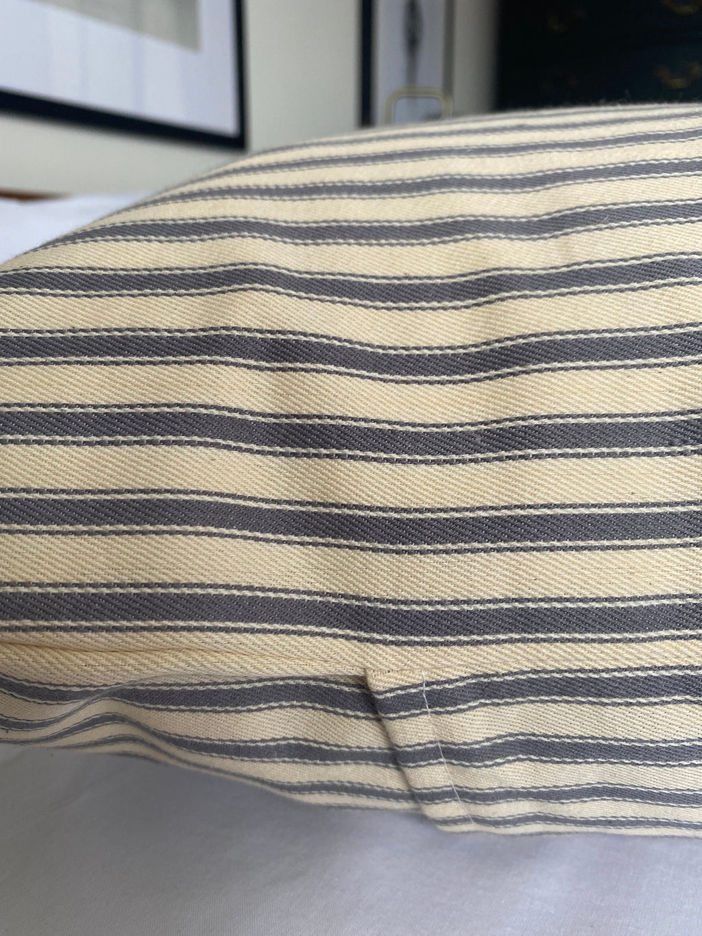 Grey Stripe Ticking Pillow Cover, French Country Farmhouse Cushion