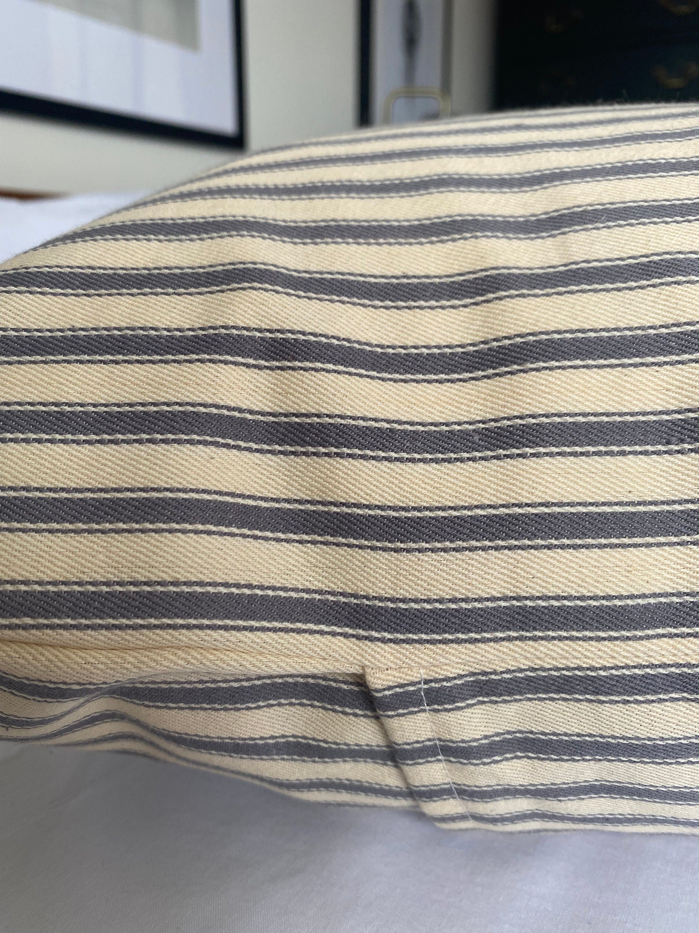 Grey Stripe Ticking Pillow Cover, French Country Farmhouse Cushion