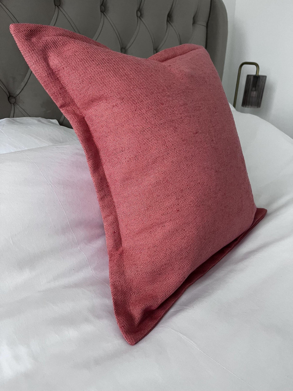Coral Pink Linen Pillow Cover, Oxford Edge, Handmade Cushion