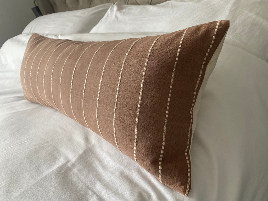 Tan brown bolster cushion cover, light brown long lumbar pillow cover