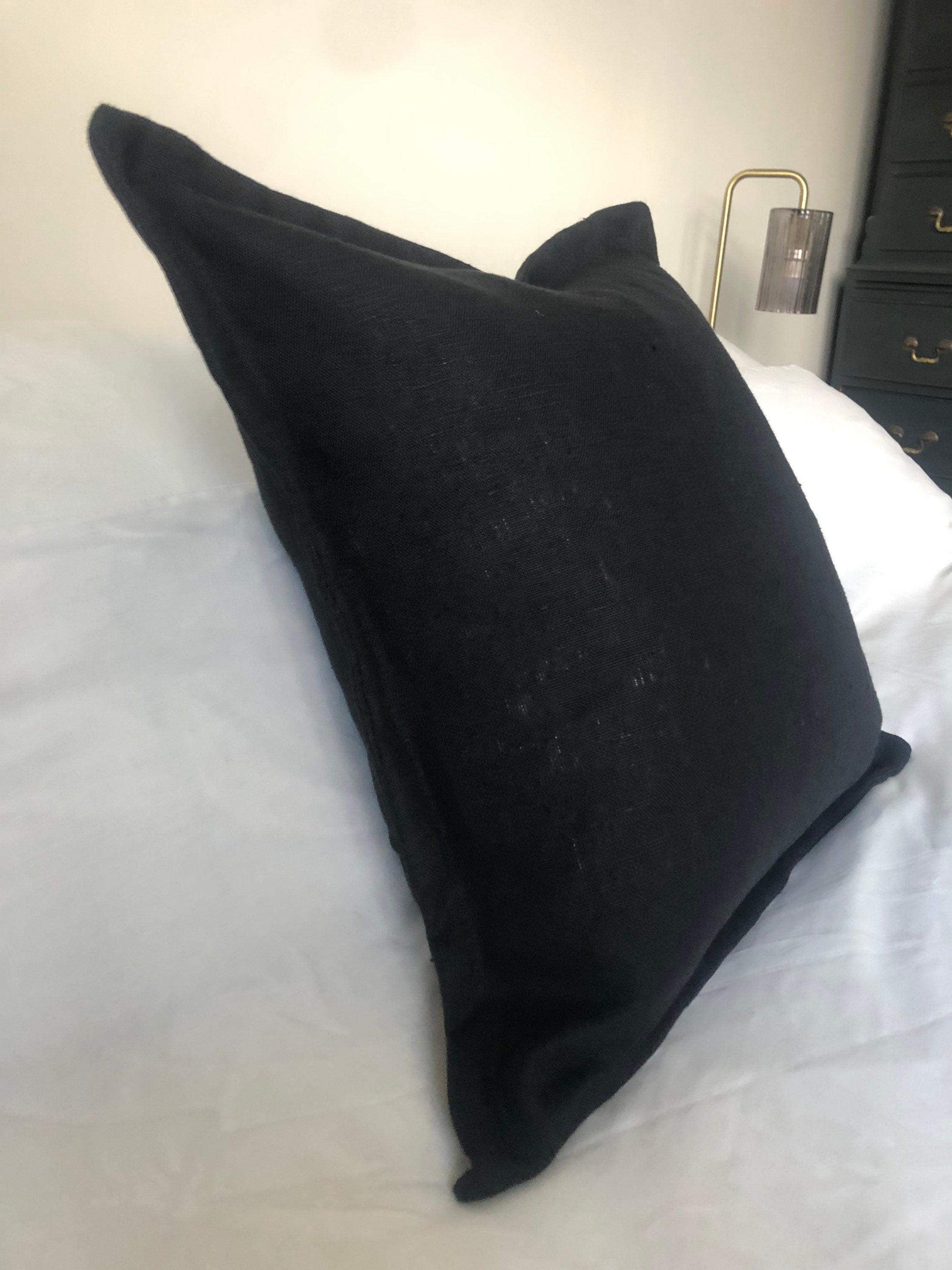 Black Linen Pillow Cover, Oxford Edging, maximalist home decor