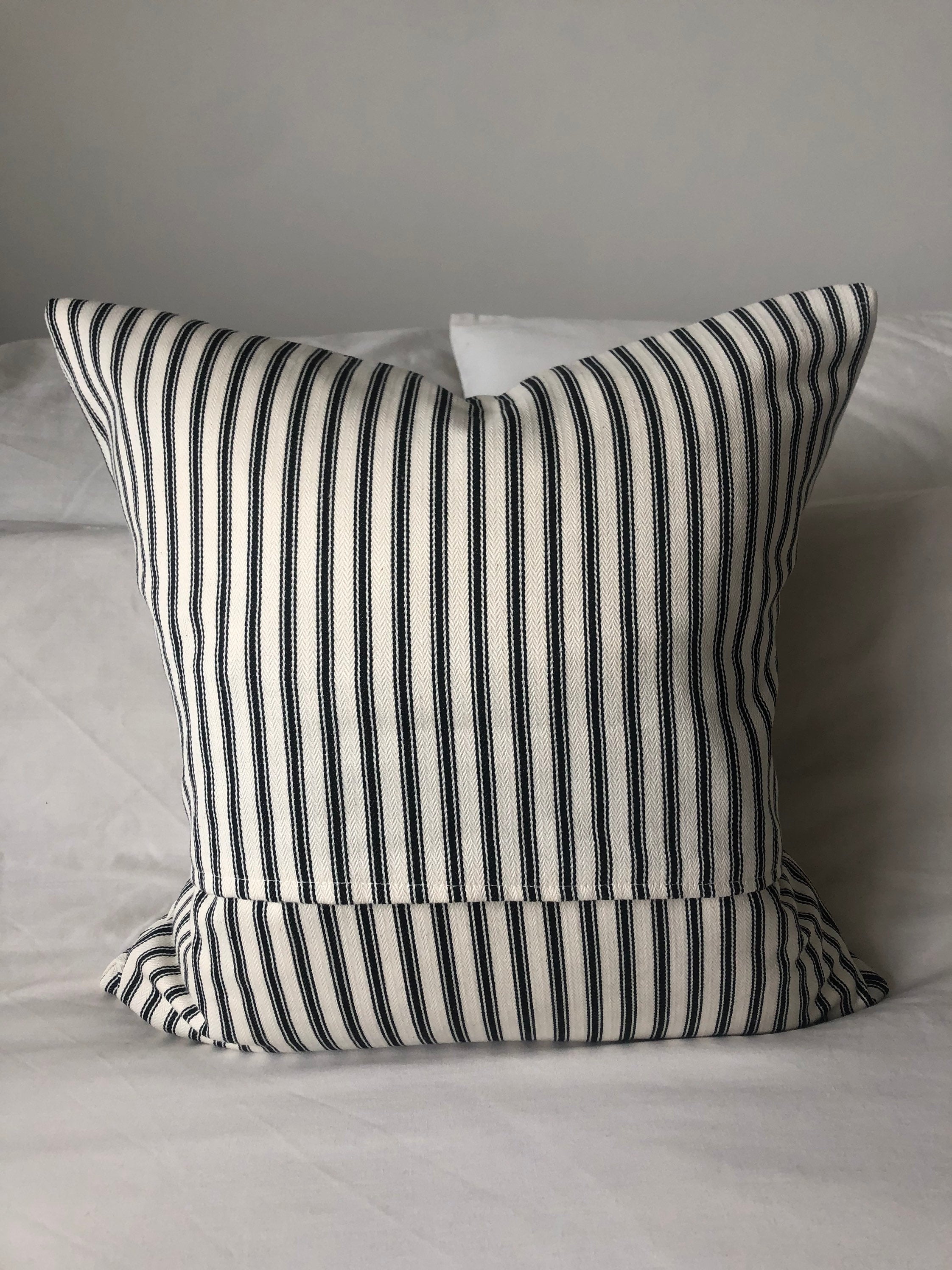 Farmhouse cushion covers, black stripe ticking pillows, French vintage decor