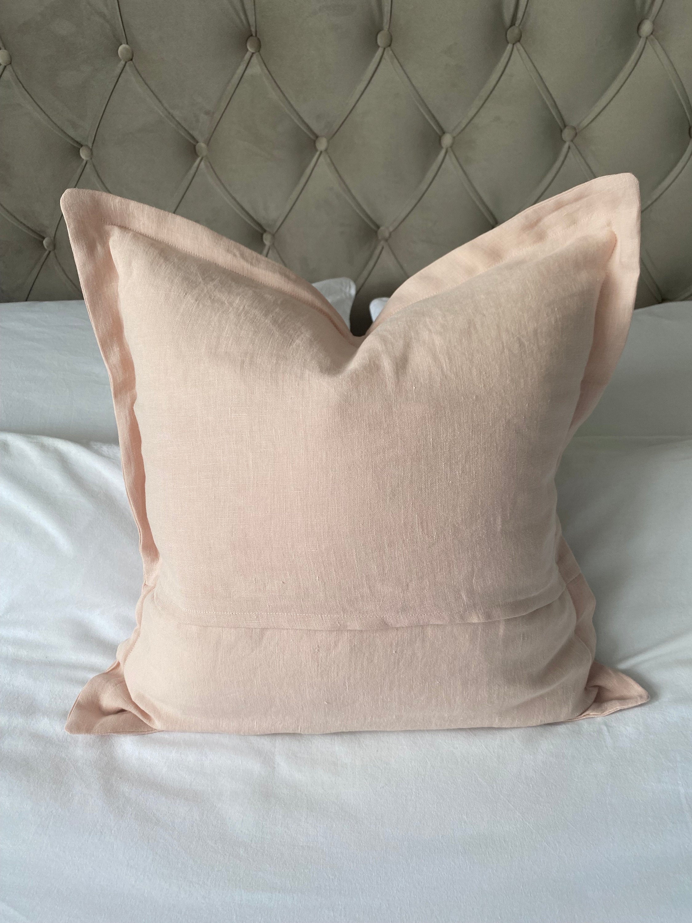 Blush Pink Linen Pillow Cover: Vintage French Farmhouse peach Cushion