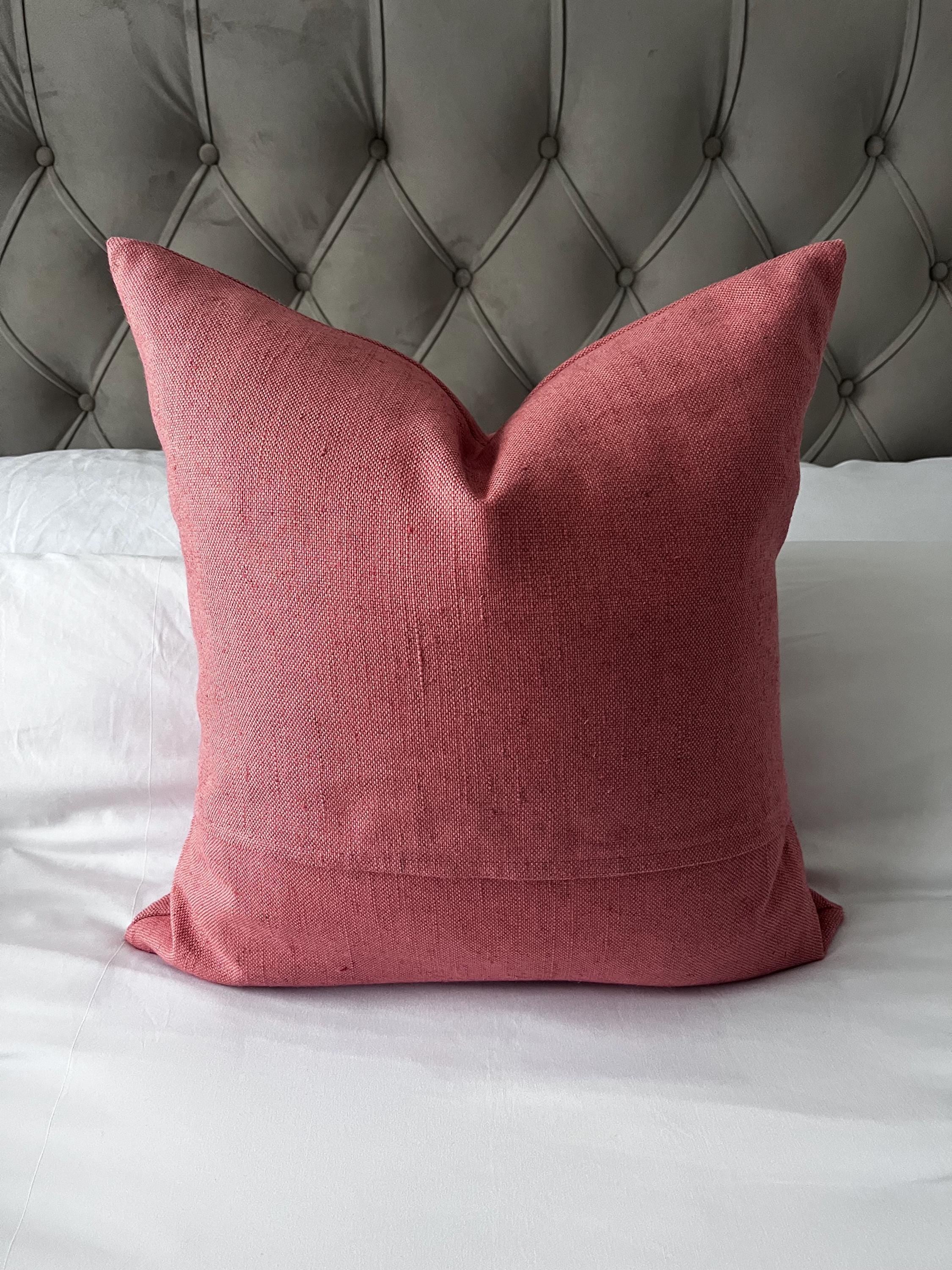 Coral Pink Linen Pillow Cover, European Flax Cushion