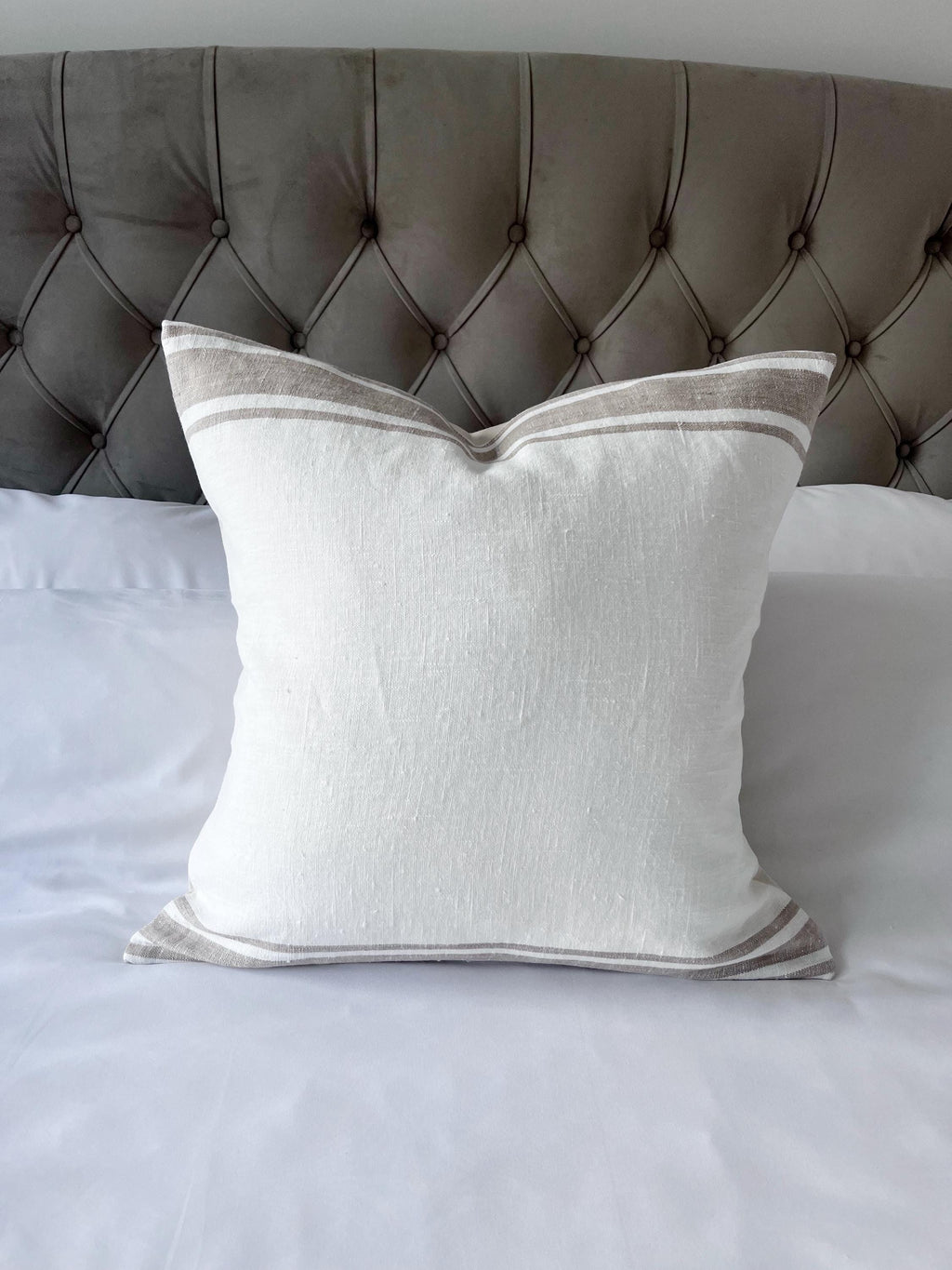 Stripe linen pillow covers, beige linen bedding, Taupe and white linen cushion, european linen bedding, farmhouse decor,