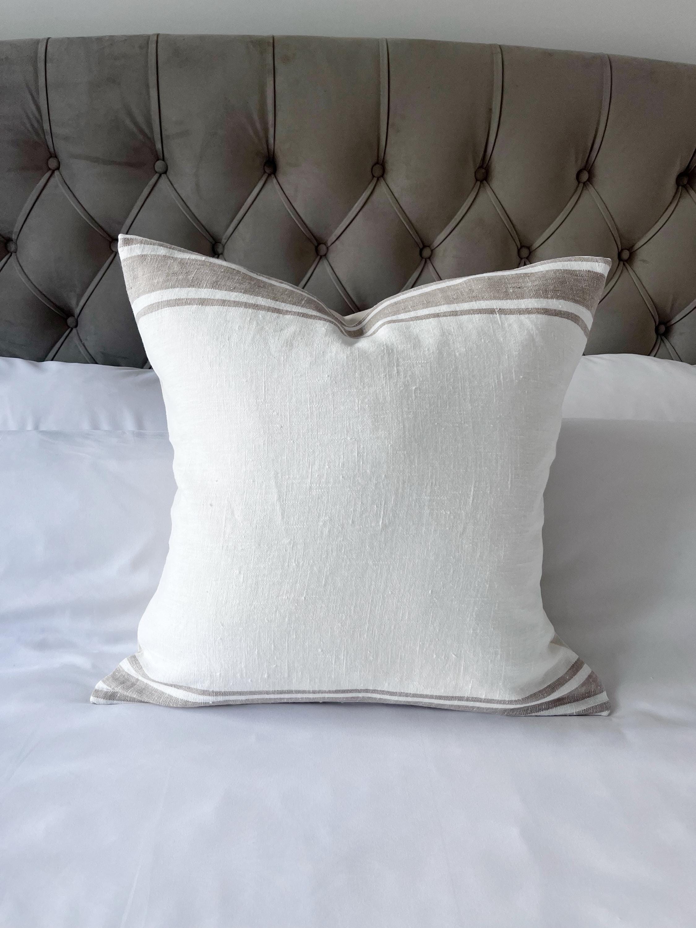 Stripe linen pillow covers, beige linen bedding, Taupe and white linen cushion, european linen bedding, farmhouse decor,