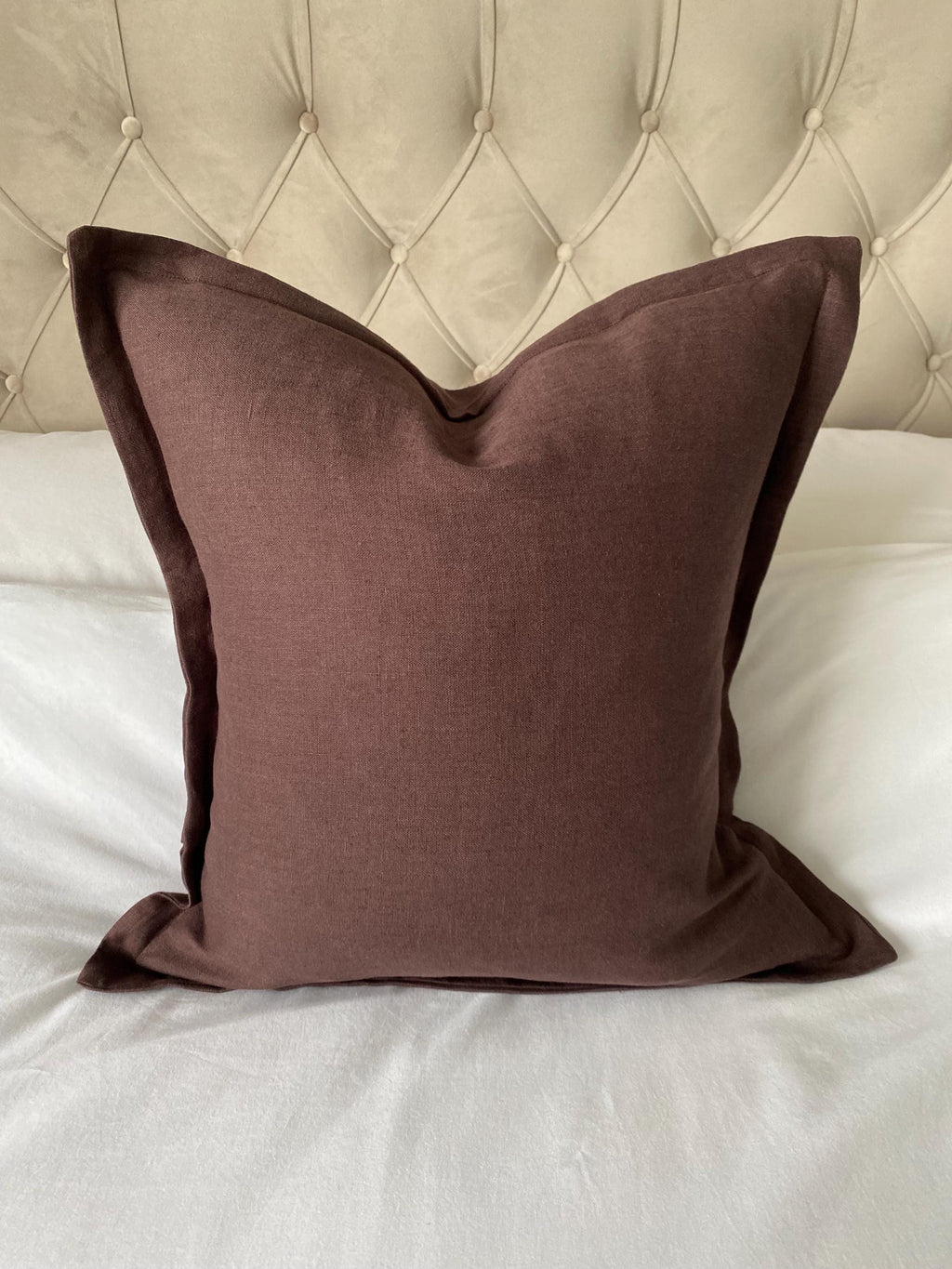 Chocolate Brown Linen Pillow Cover: Flange Edge Throw Cushion