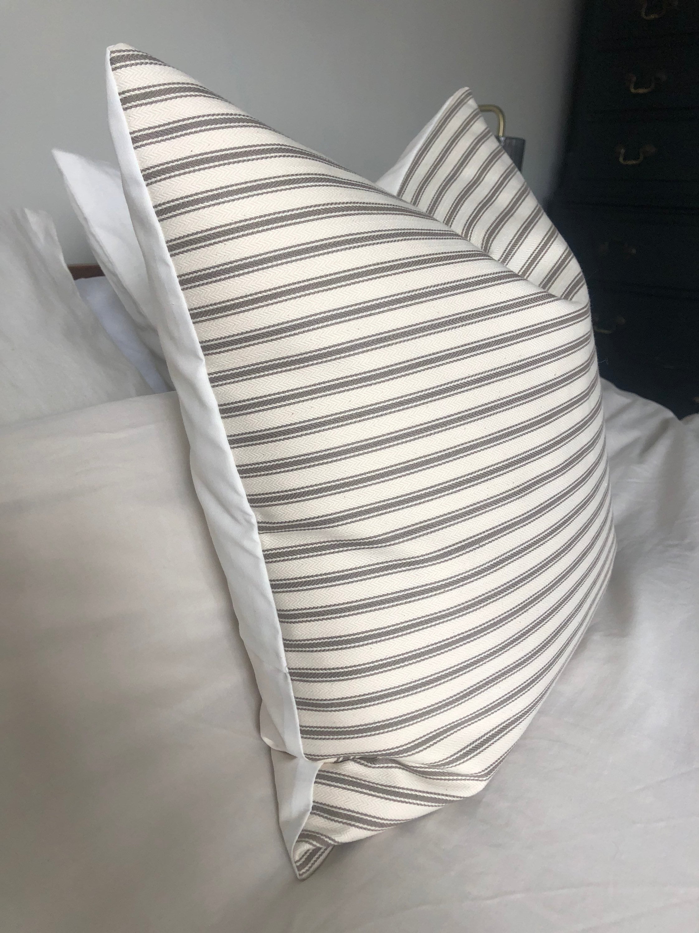 Brown Stripe Ticking Pillow Cover: French Vintage Farmhouse Decor