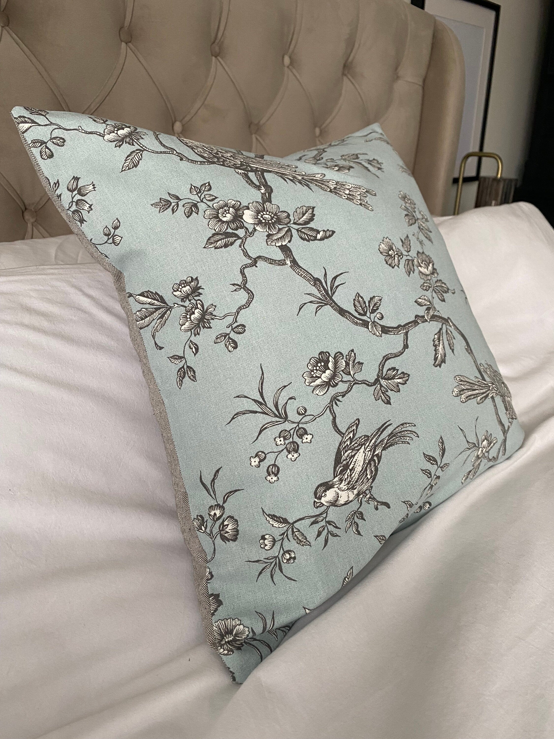 Duck Egg Blue Toile de Jouy Cushion Cover, French Vintage Decor