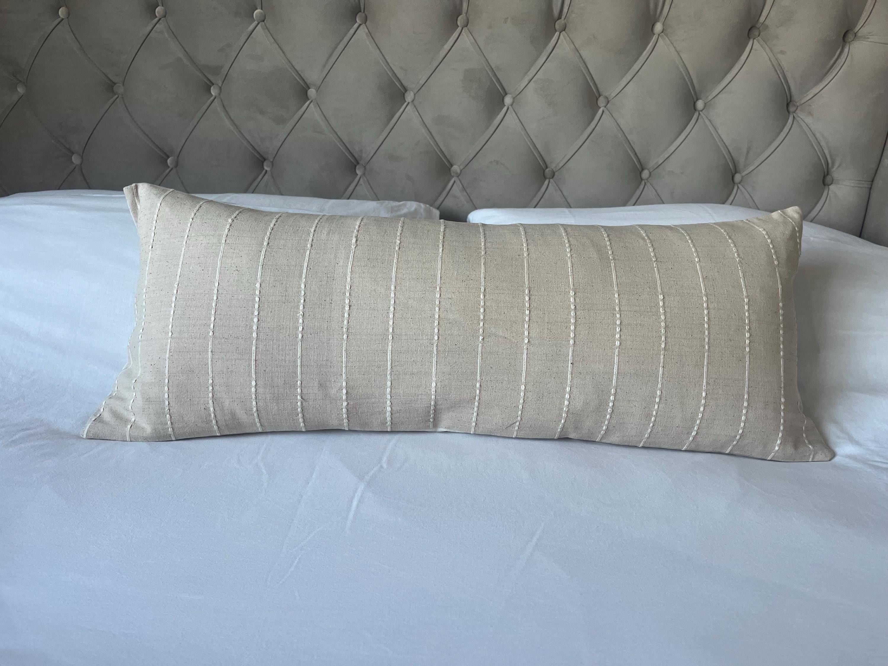 Neutral Stripe Bolster Pillow Cover: Earth Tones Hmong Cushion, sand beige throws