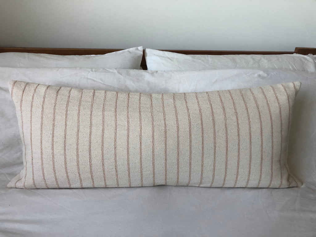 Striped tan Bolster Pillow Cover, Neutral Woven Cotton Lumber Cushion