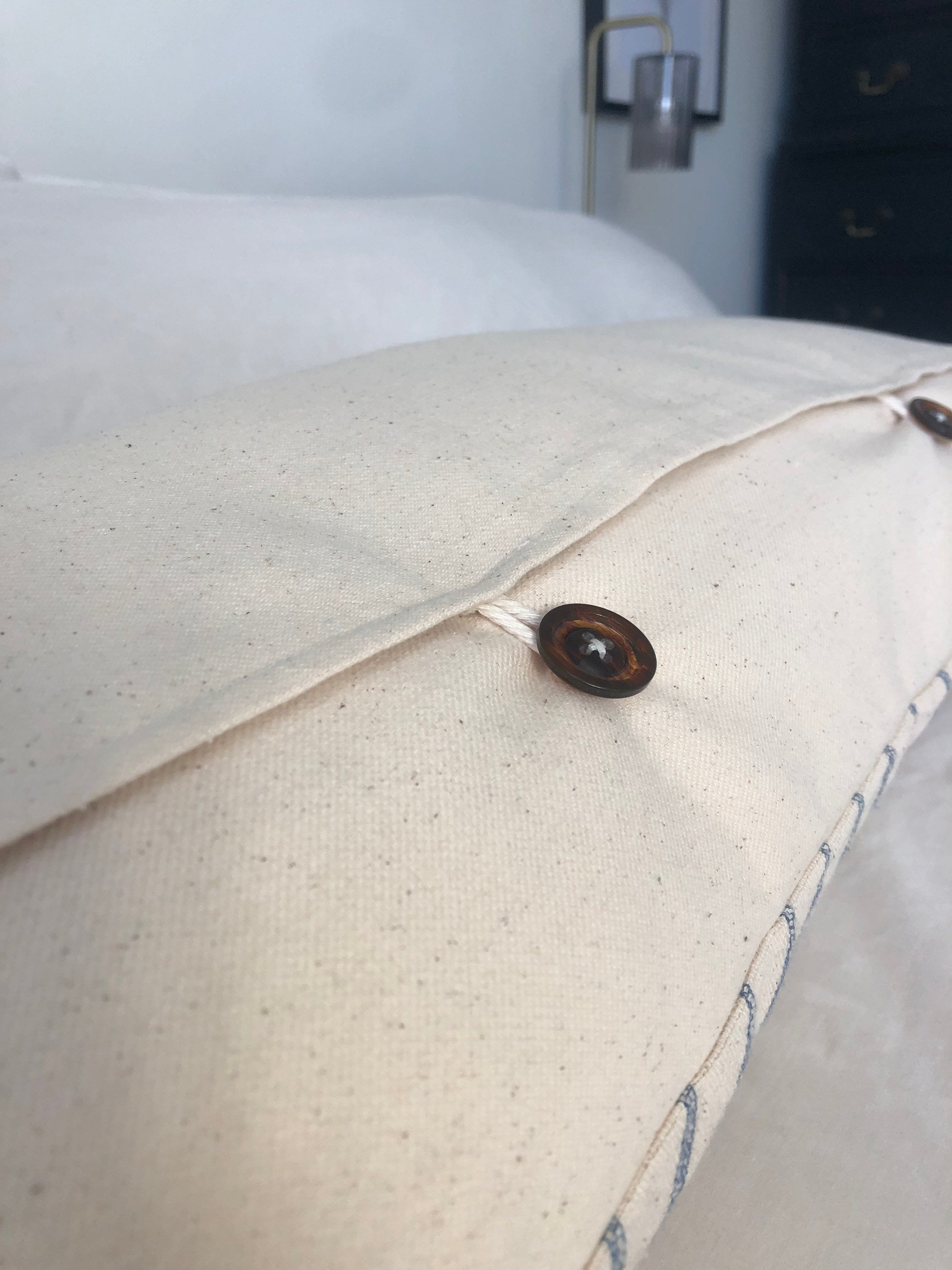 Neutral Stripe Bolster Pillow Cover, Dark Blue Bench Cushion