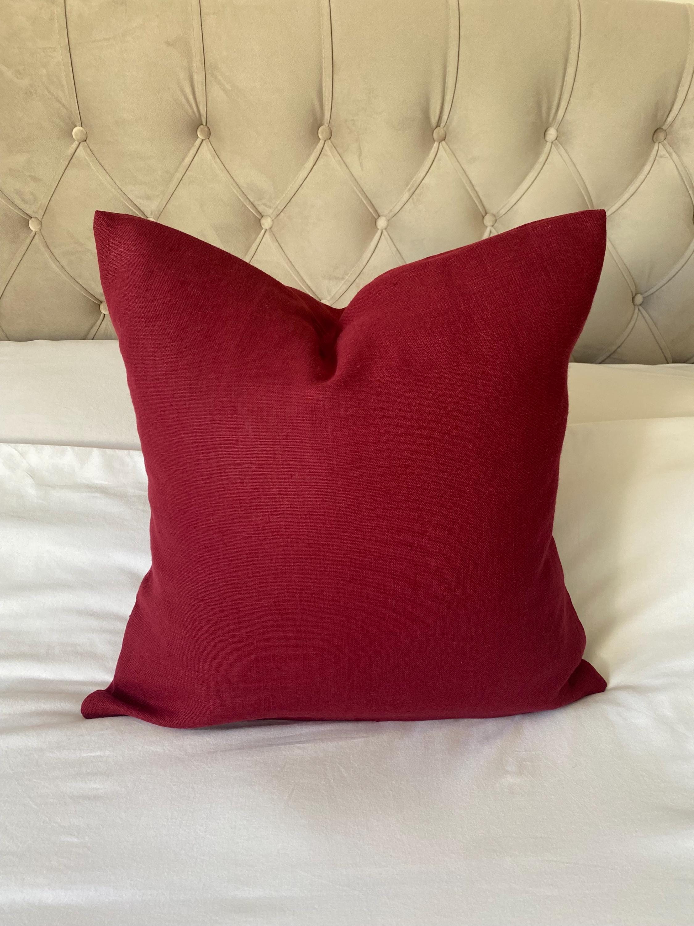 Red linen cushion covers, in a european linen with envelope reverse
