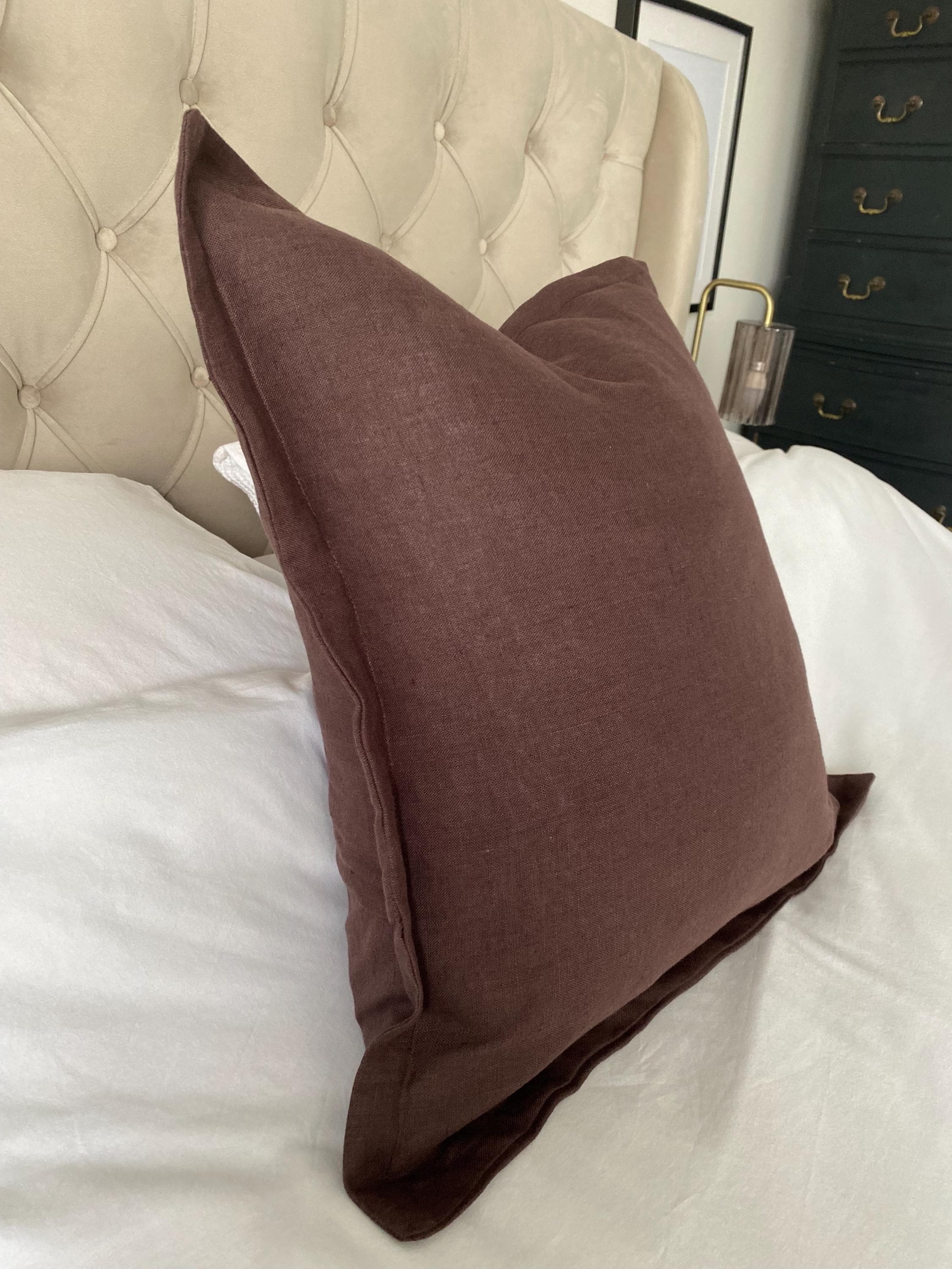 Chocolate Brown Linen Pillow Cover: Flange Edge Throw Cushion
