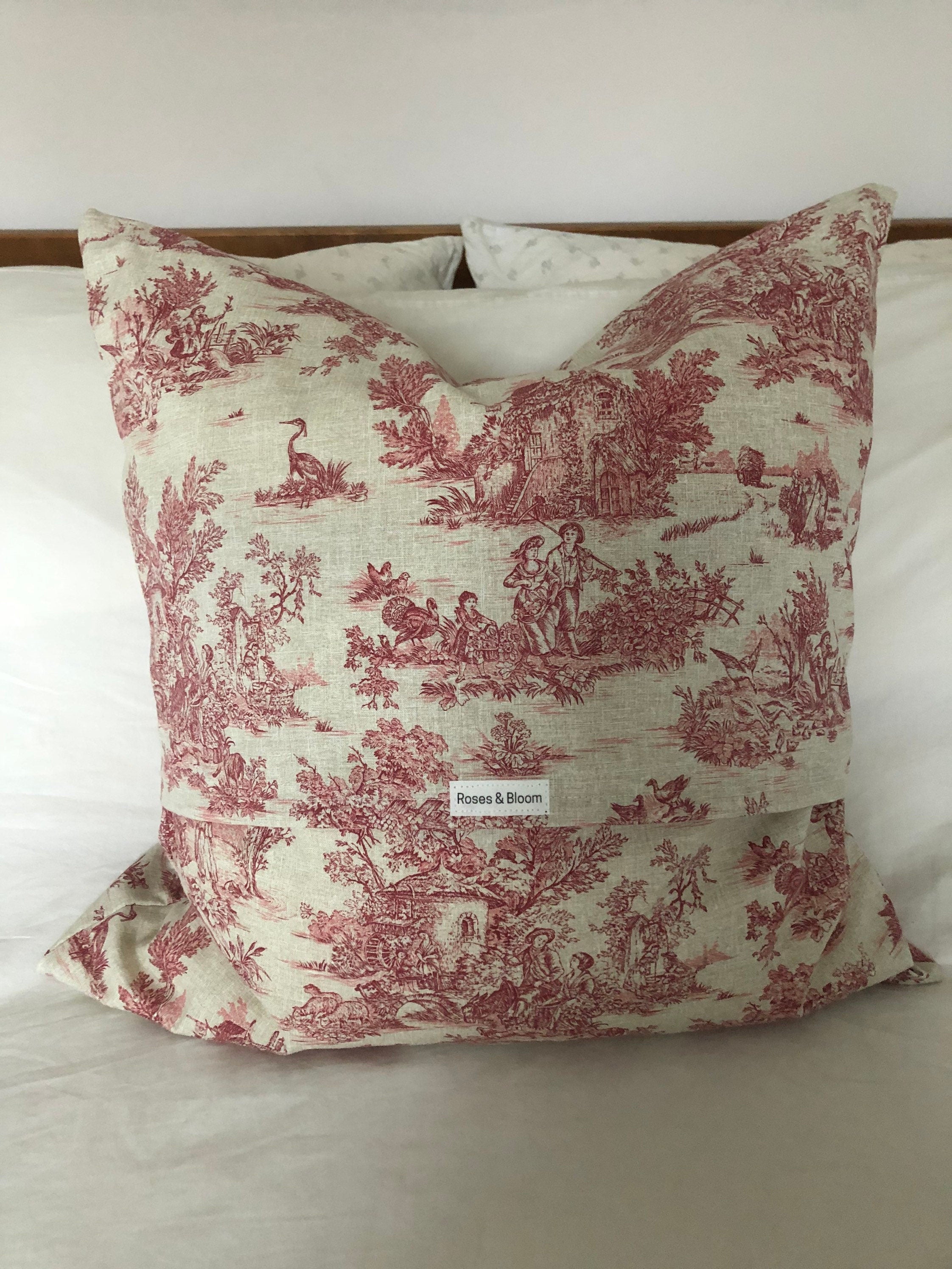 French country pillow cover, vintage toile de jouy throw cushions, farmhouse home decor