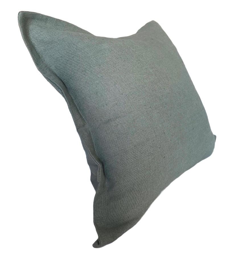 Green oxford edged cushion cover: linen pillow case