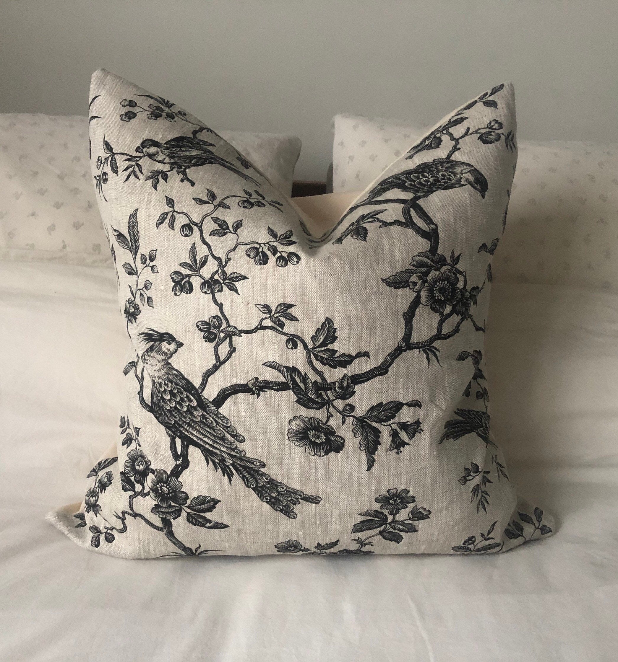 French country pillow covers, black toile vintage bedding