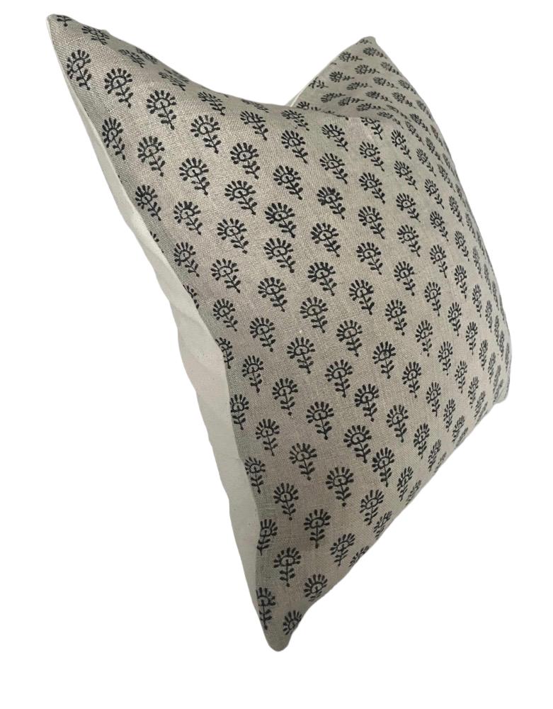 Beige Linen Block Print Pillow Cover: Neutral Bohemian Cushion