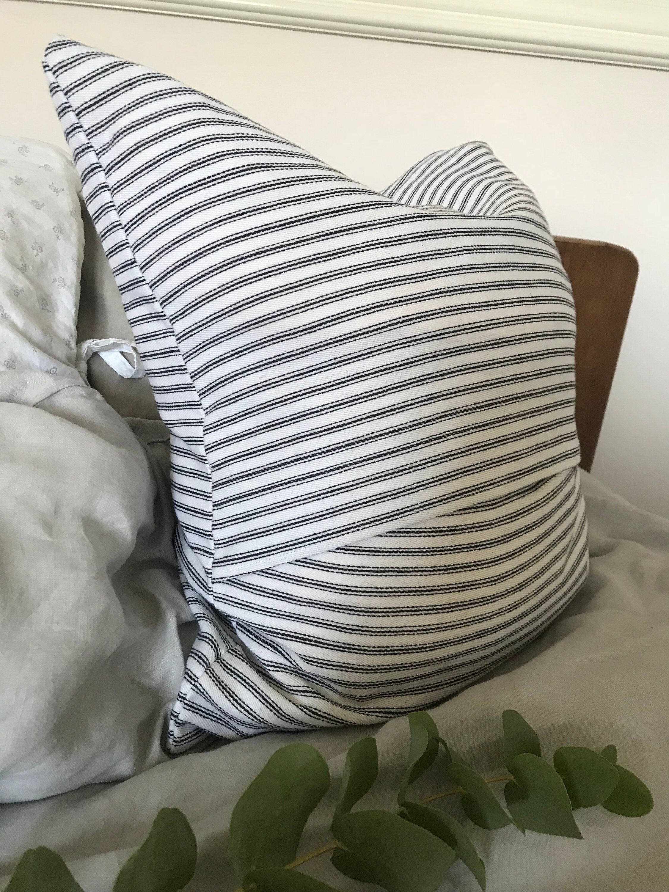 White Ticking Stripe Pillow Cover: French Country Cottage Cushion