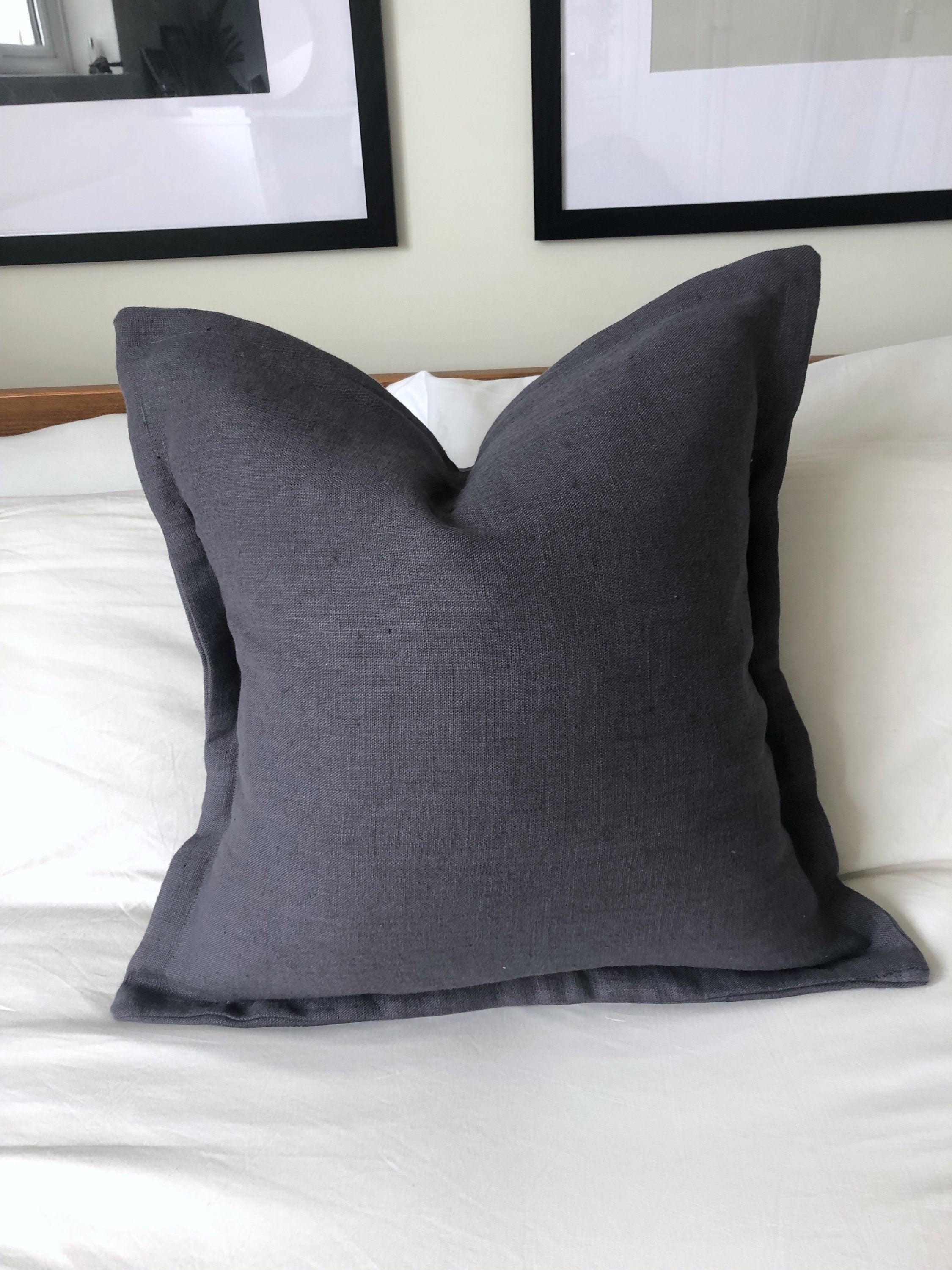 Grey Linen Cushion Cover, French Vintage Style, Oxford Edging