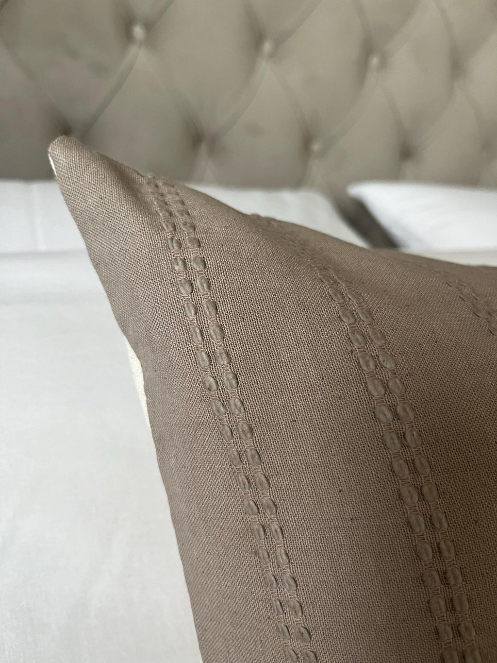 Handmade Neutral Cotton Lumbar Cushion Cover – Textured Stripe Throw Pillow