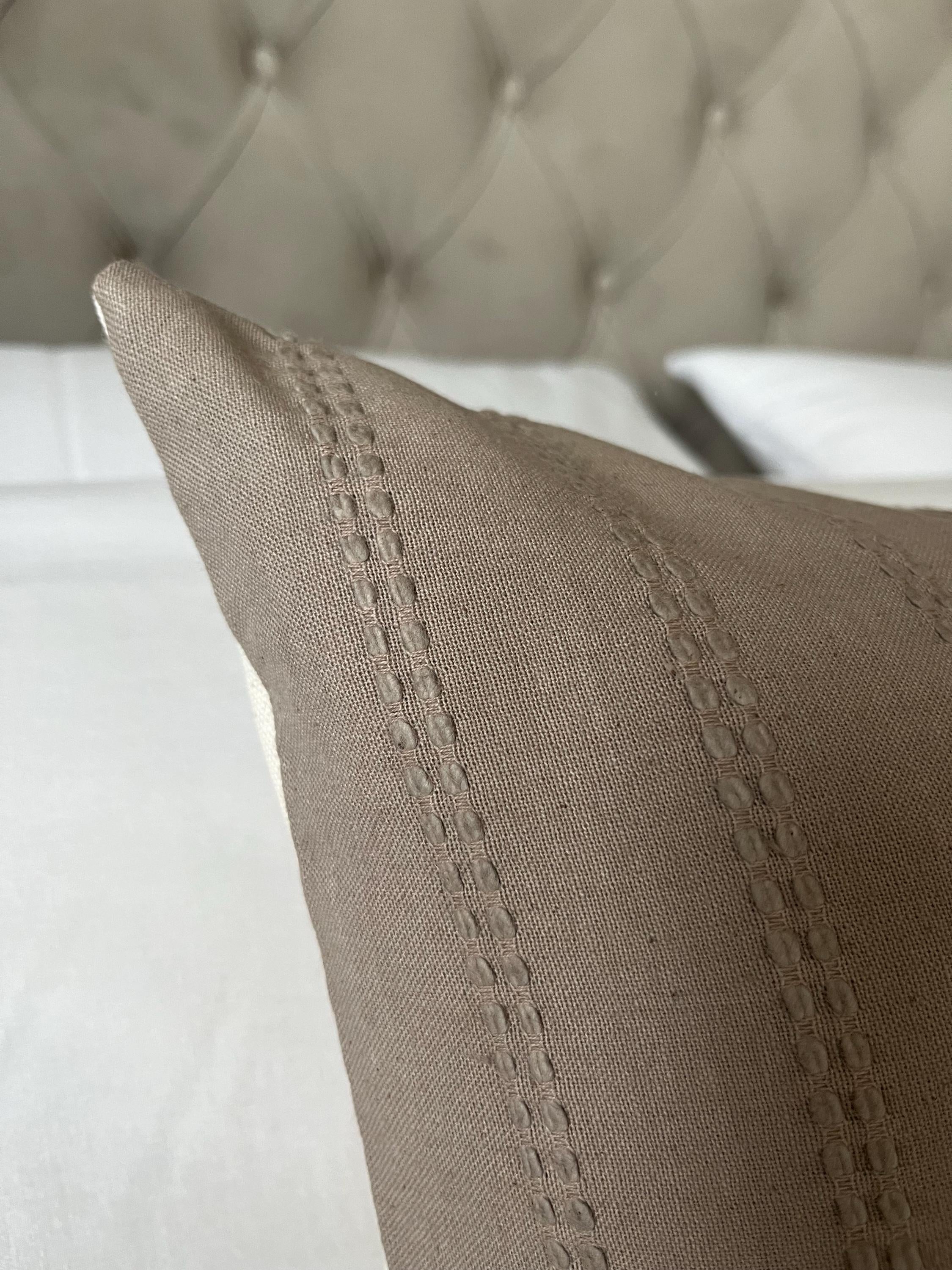 Handmade Neutral Cotton Lumbar Cushion Cover – Textured Stripe Throw Pillow
