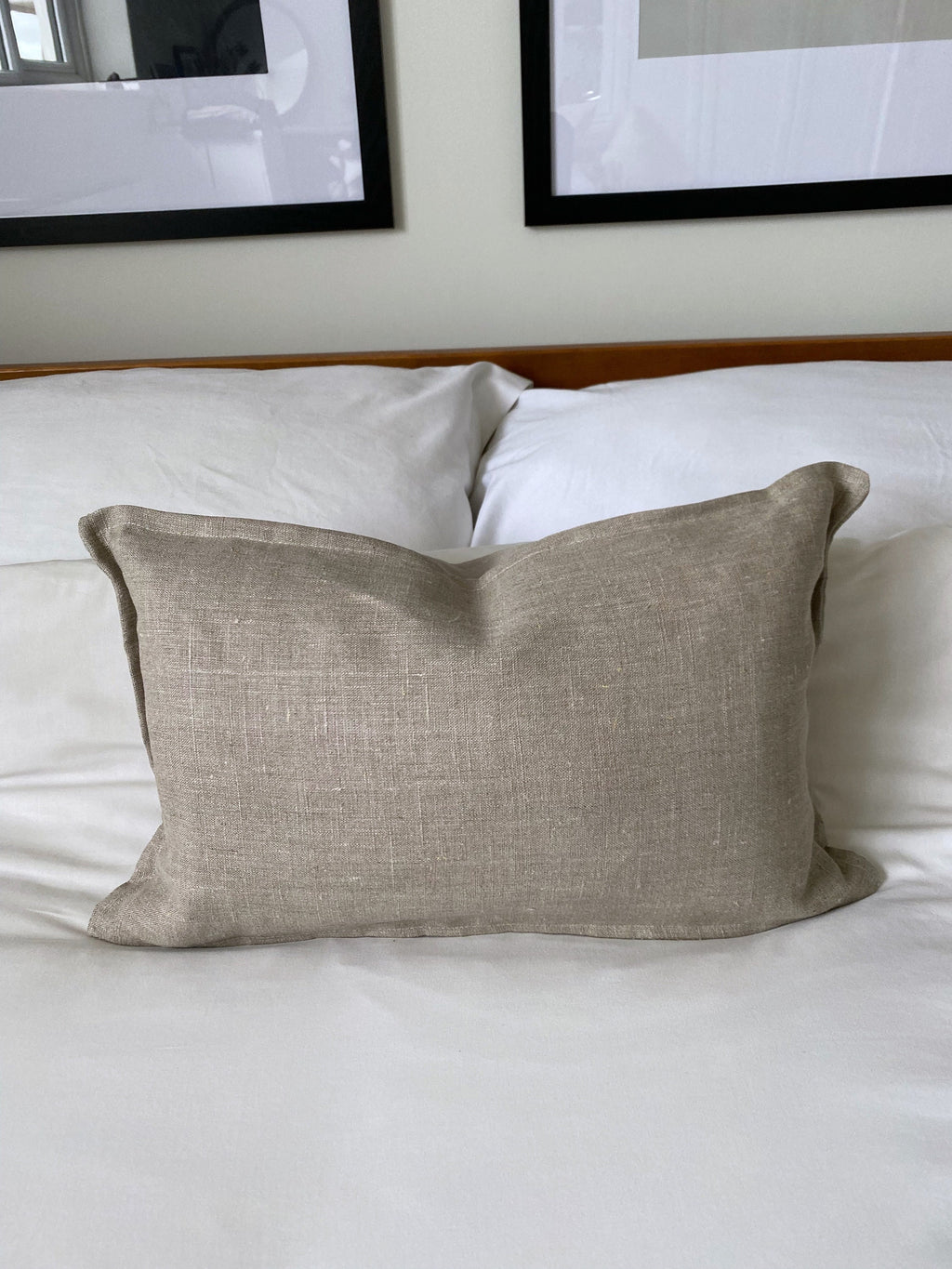 French Linen Pillow Cover: Beige Bolster, Farmhouse Cushion