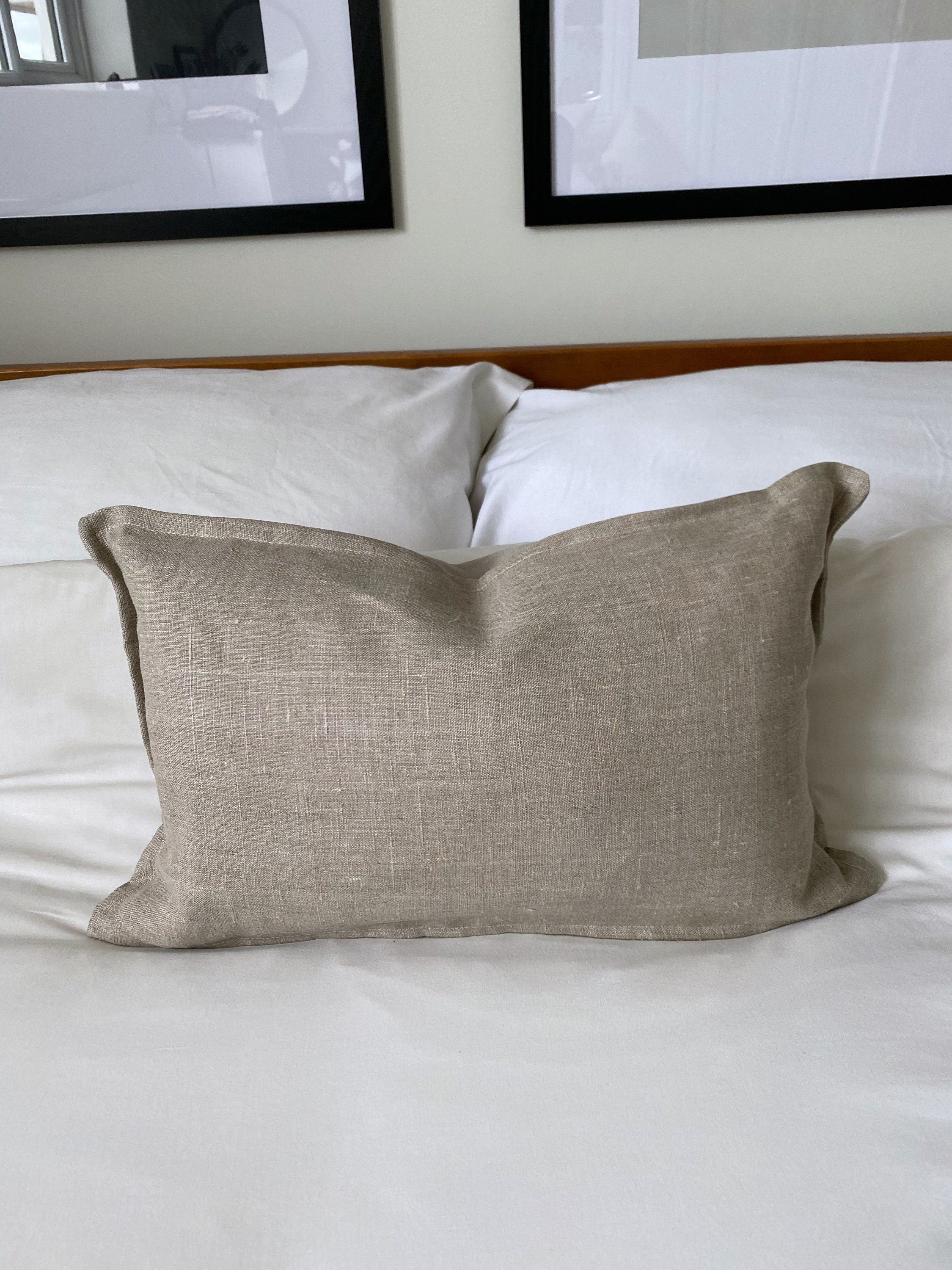 French Linen Pillow Cover: Beige Bolster, Farmhouse Cushion