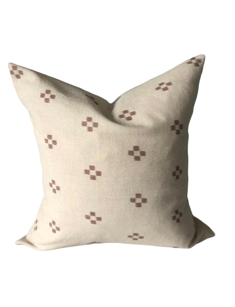 Beige Woven Cotton Pillow Cover, Sandy Brown Geometric Pattern