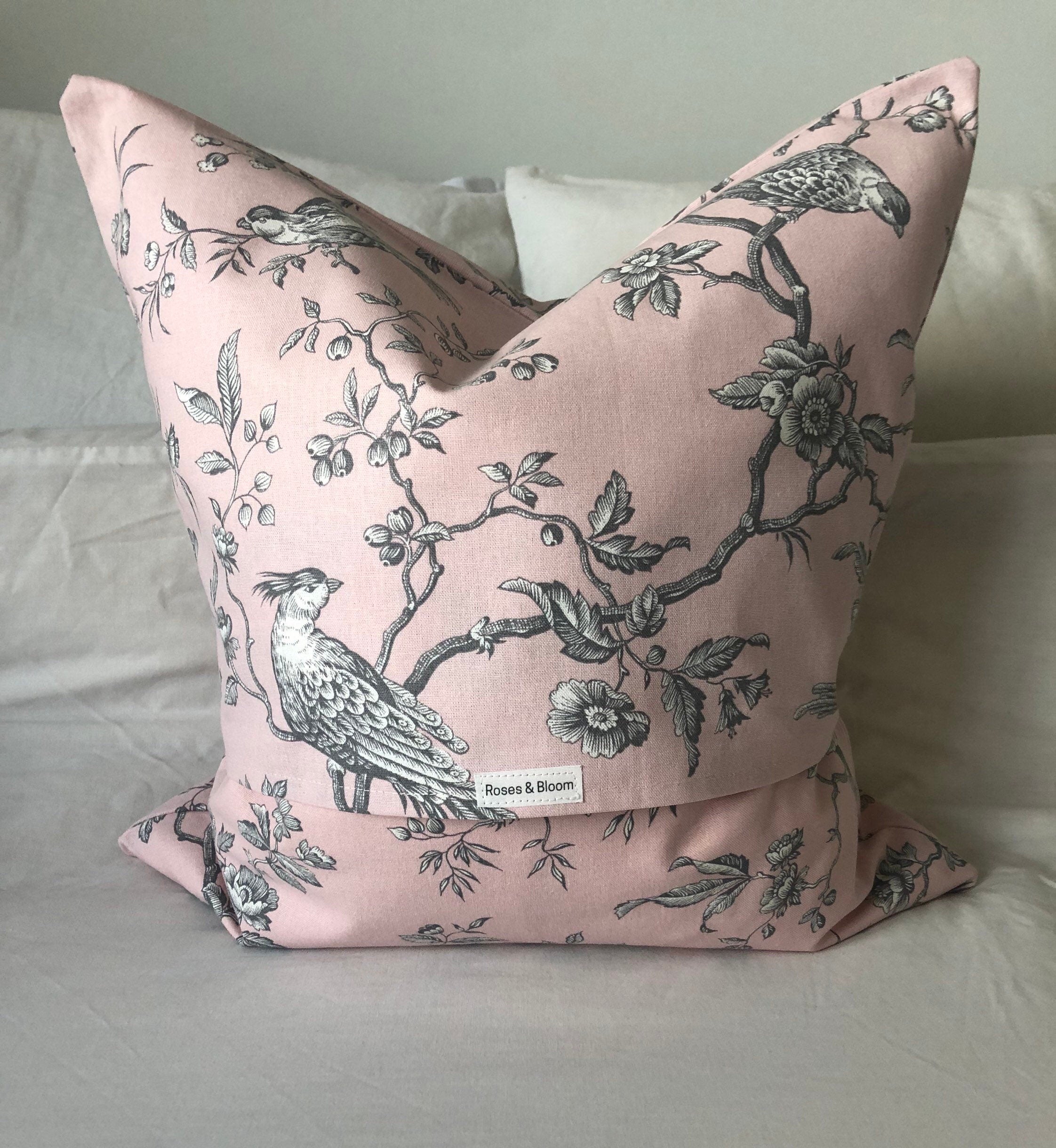 French vintage cushion covers, pink farmhouse toile pillow covers
