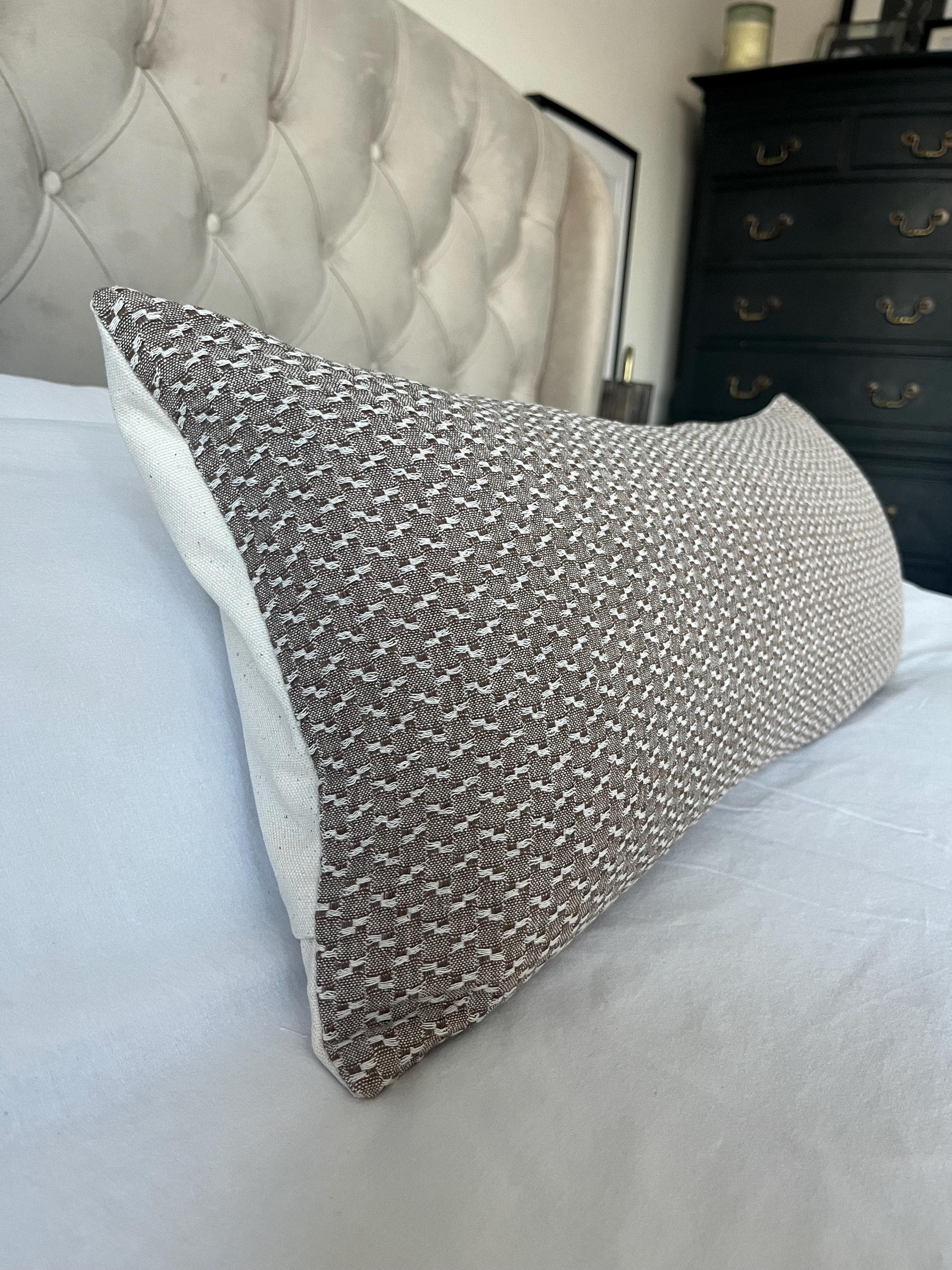 Handwoven Bolster Pillow Cover: Taupe Brown Hmong Cushion