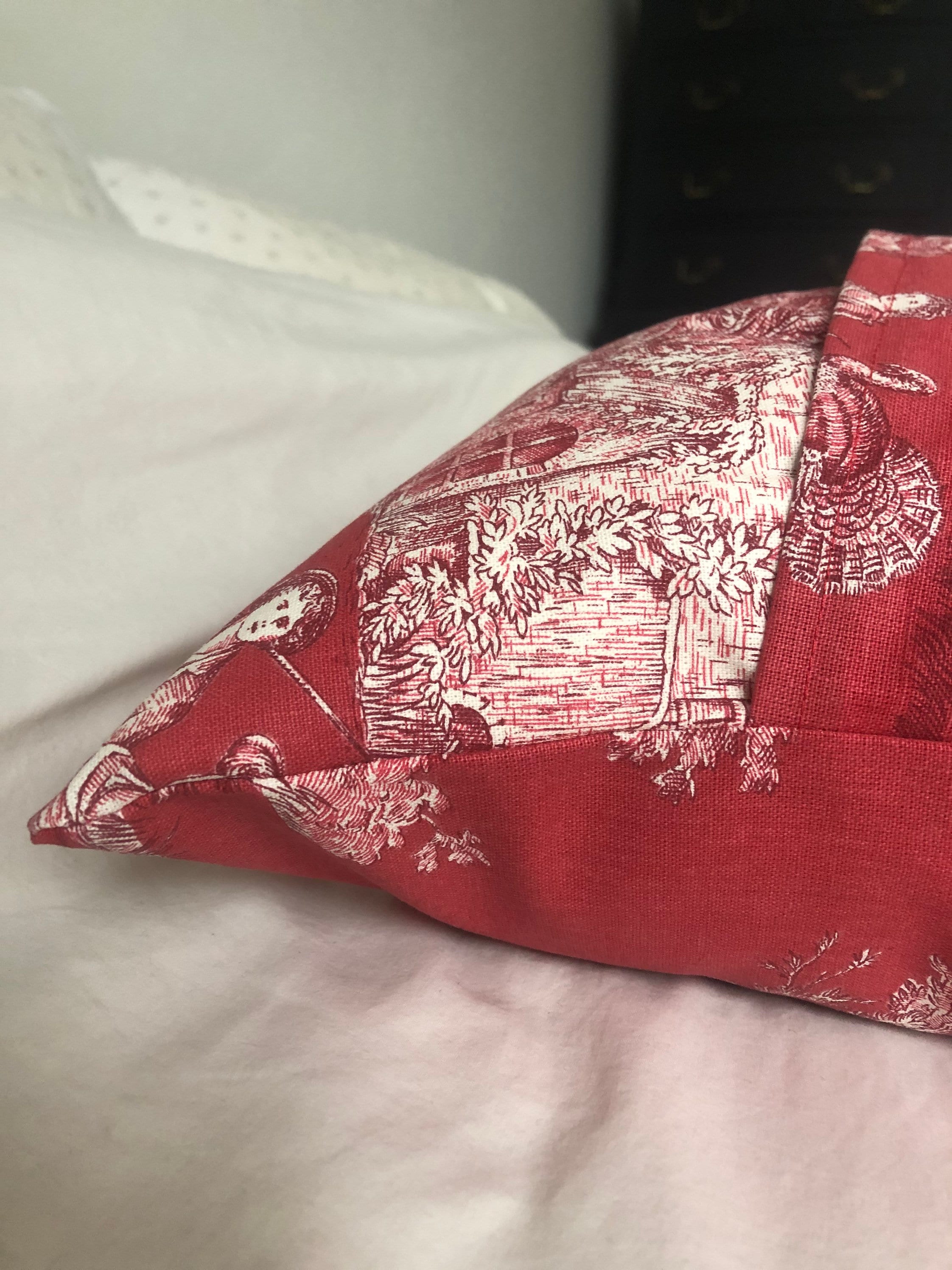 Red Toile de Jouy Pillow Cover, French Country Farmhouse Decor