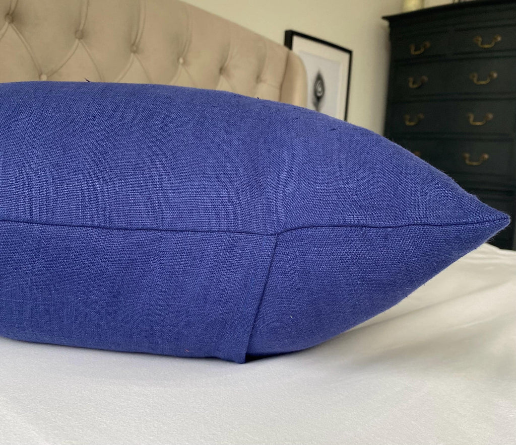 Royal Blue Linen Throw Pillow Cover, luxuary linen cushion covers with an envelope reverse