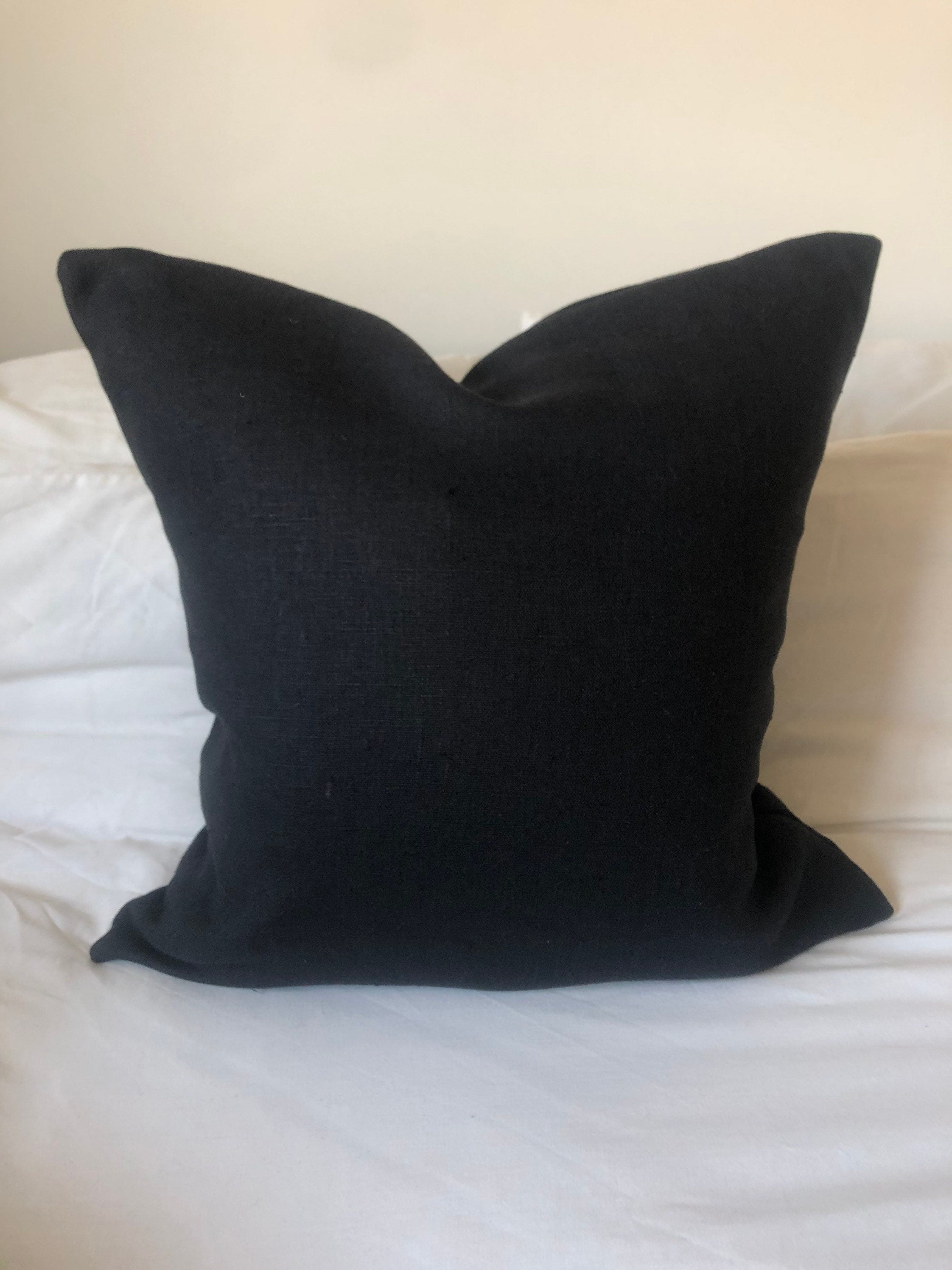 Black French Linen Pillow Cover, Minimalist Cushion, Dark Home Decor