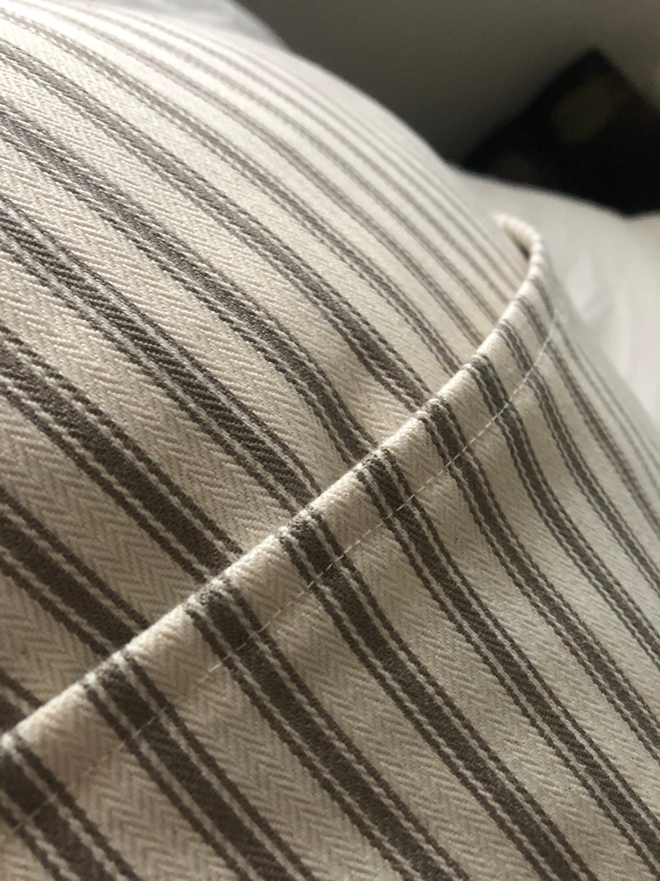 French Country Ticking Stripe Pillow Cover, Beige Vintage Farmhouse Cushion