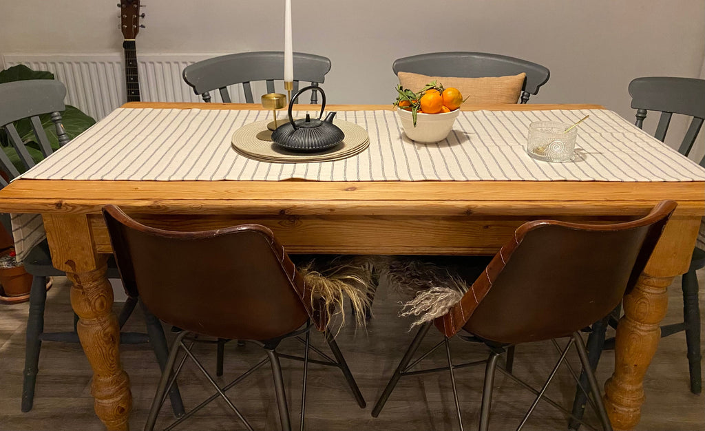 Handwoven Striped Table Runner: Neutral Scandinavian Decor