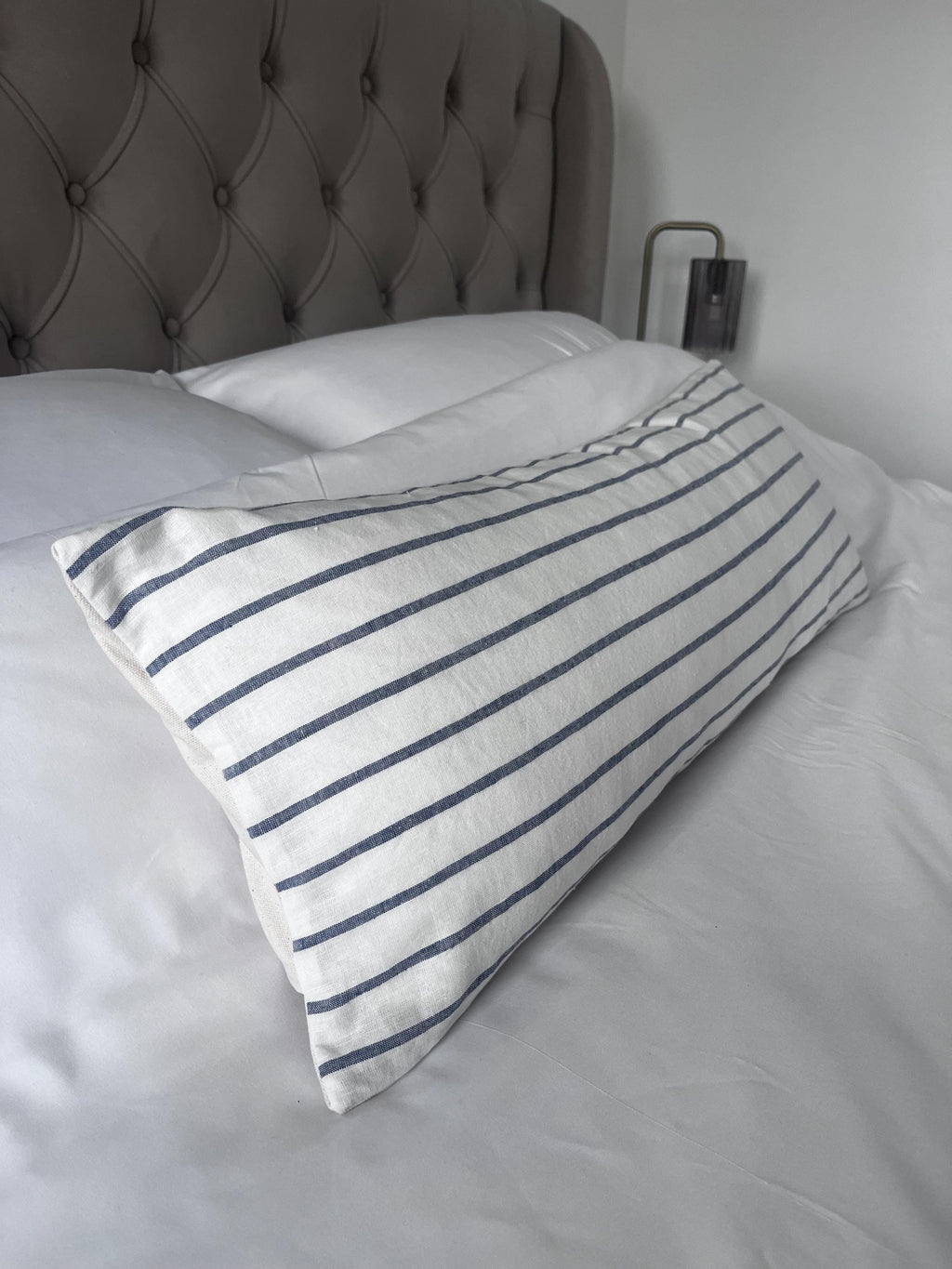 Extra long bolster pillow cover, coastal lumber cushion cover, indigo blue stripe cushions