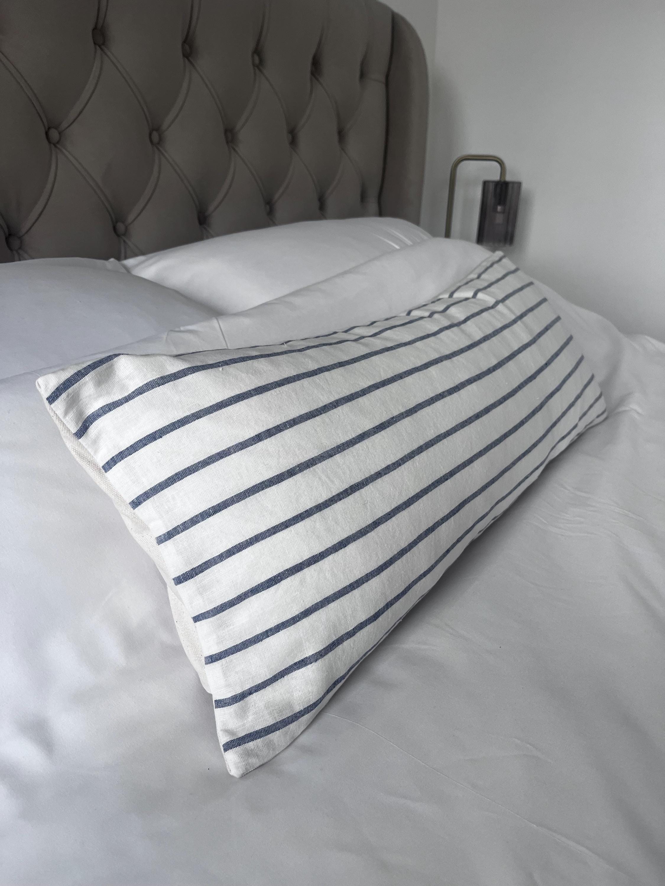 Extra long bolster pillow cover, coastal lumber cushion cover, indigo blue stripe cushions