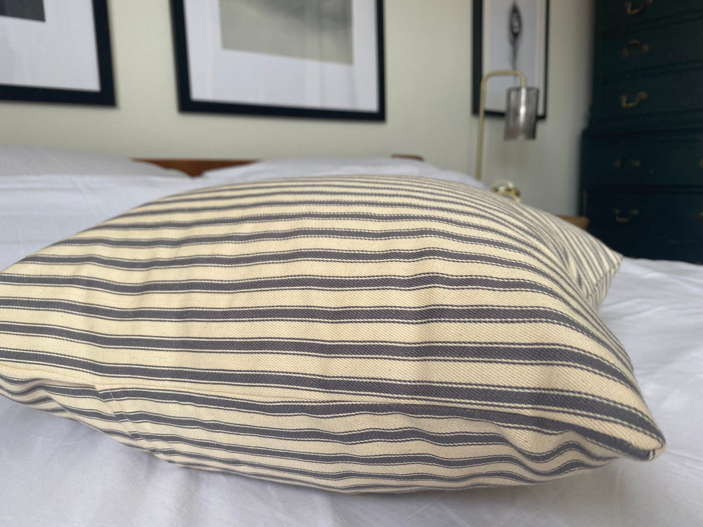 Grey Stripe Ticking Pillow Cover, French Country Farmhouse Cushion