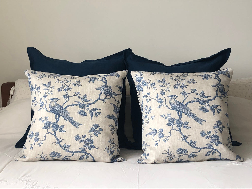 french country blue toile de jouy cushion covers, vintage home decor