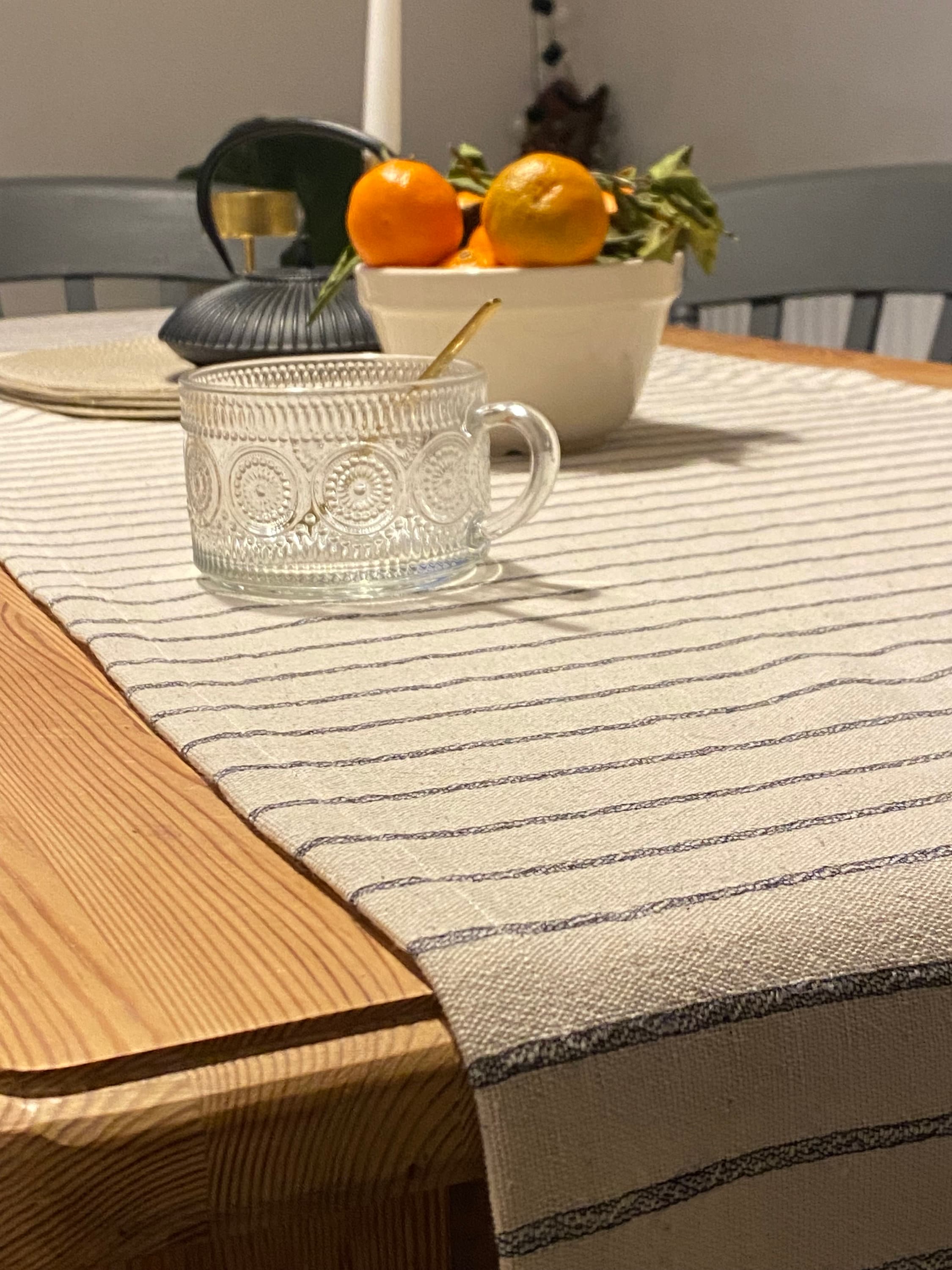 Handwoven Striped Table Runner: Neutral Scandinavian Decor