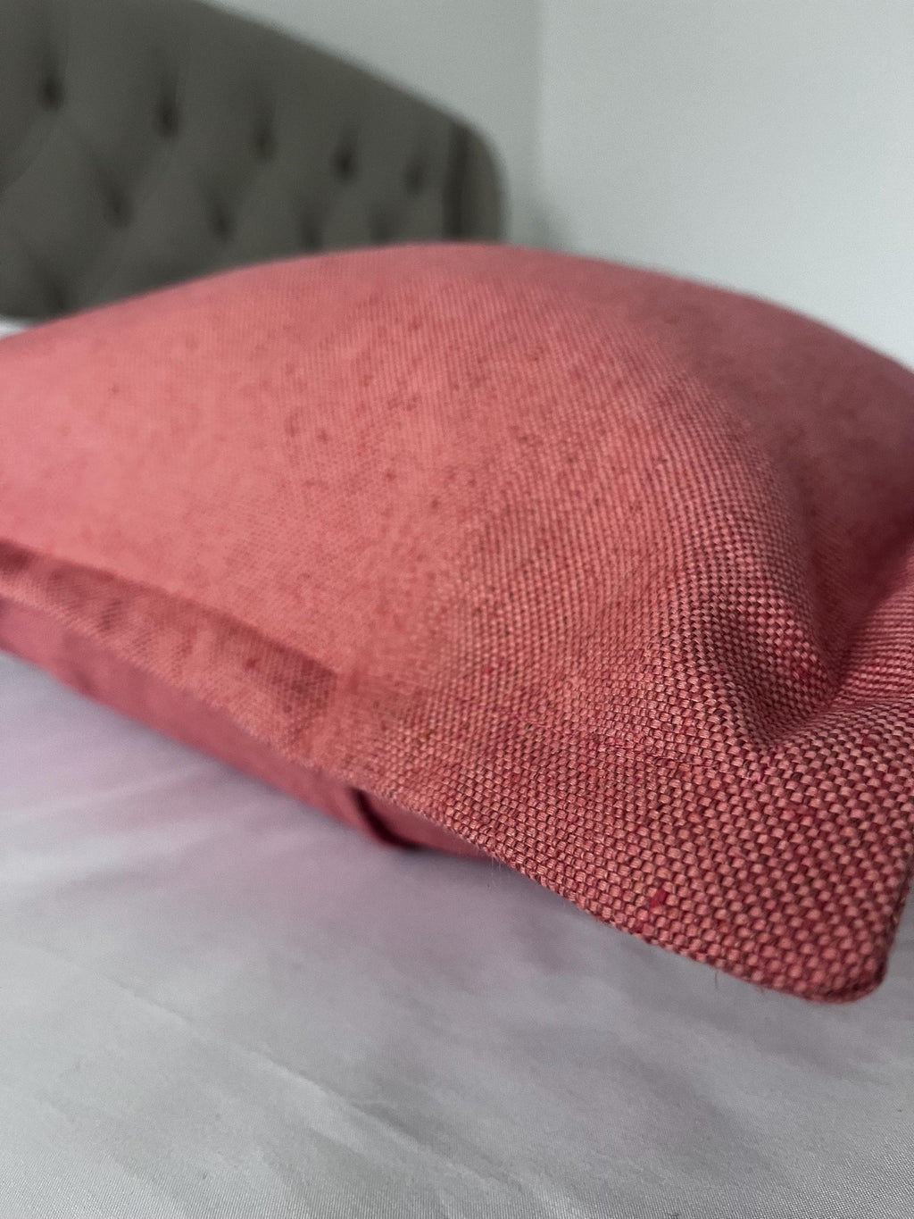 Coral Pink Linen Pillow Cover, Oxford Edge, Handmade Cushion