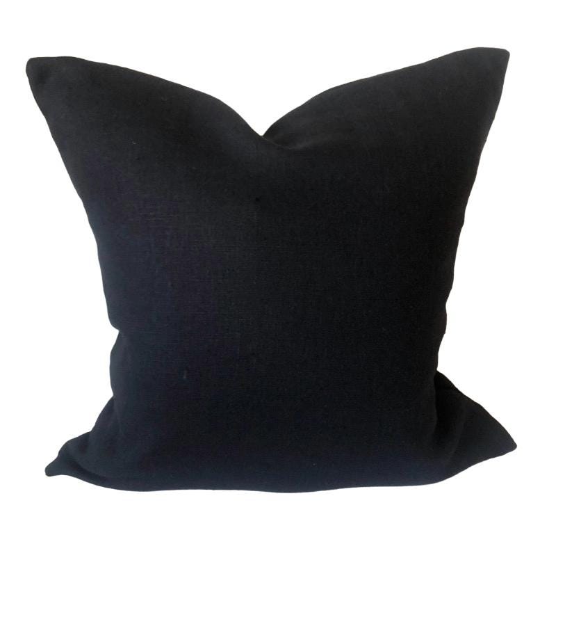 Black French Linen Pillow Cover, Minimalist Cushion, Dark Home Decor