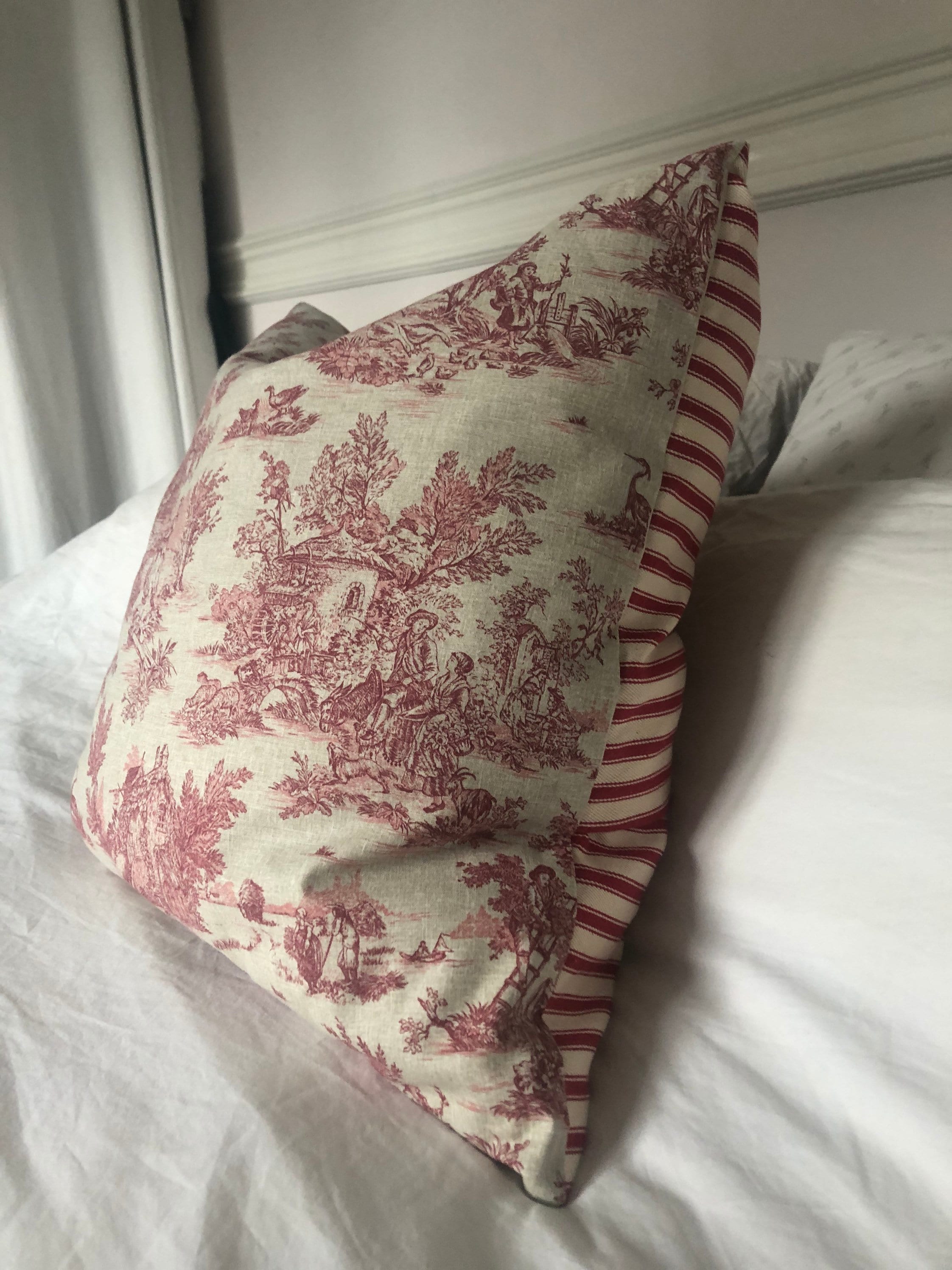 French country toile de jouy cushion cover; vintage home decor pillow case